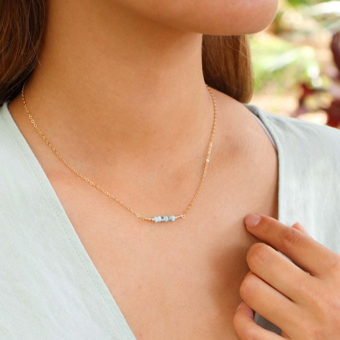 Sparkling Blue Larimar Faceted Bead Bar Necklace - Sparkling Blue Larimar Faceted Bead Bar Necklace - Sterling Silver - Luna Tide Handmade Crystal Jewellery