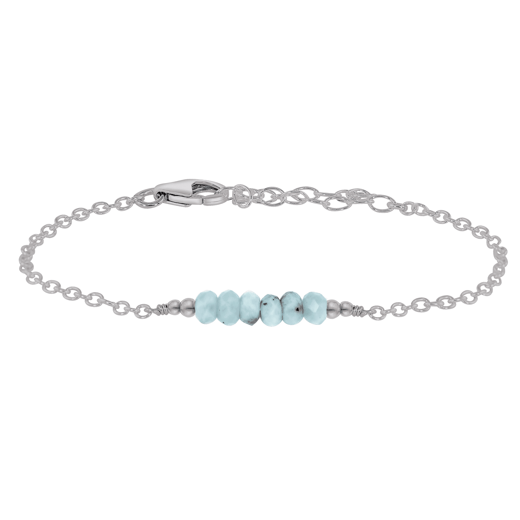 Sparkling Blue Larimar Gemstone Faceted Bead Bar Bracelet - Sparkling Blue Larimar Gemstone Faceted Bead Bar Bracelet - Stainless Steel - Luna Tide Handmade Crystal Jewellery
