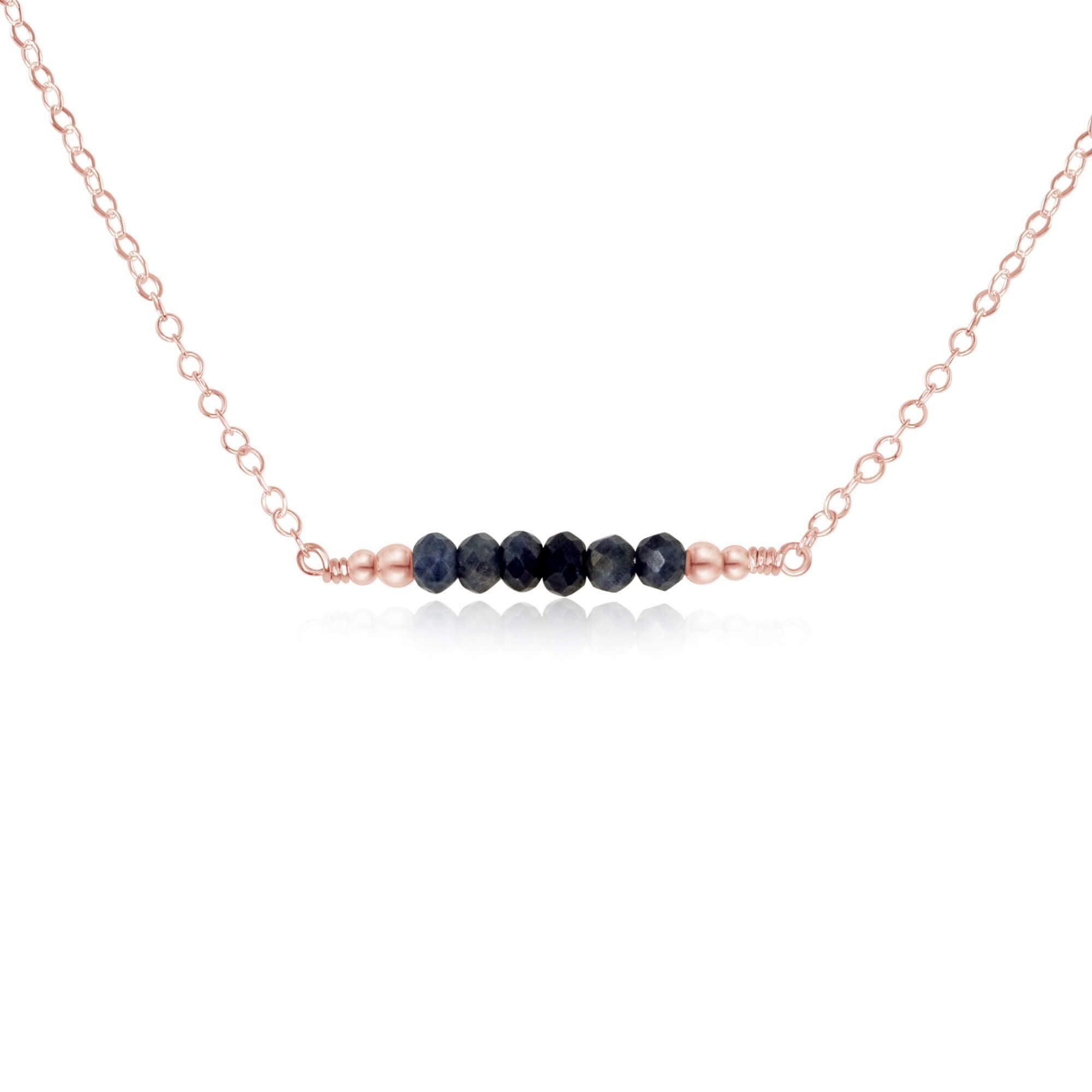 Sparkling Blue Sapphire Faceted Bead Bar Necklace - Sparkling Blue Sapphire Faceted Bead Bar Necklace - 14k Rose Gold Fill - Luna Tide Handmade Crystal Jewellery