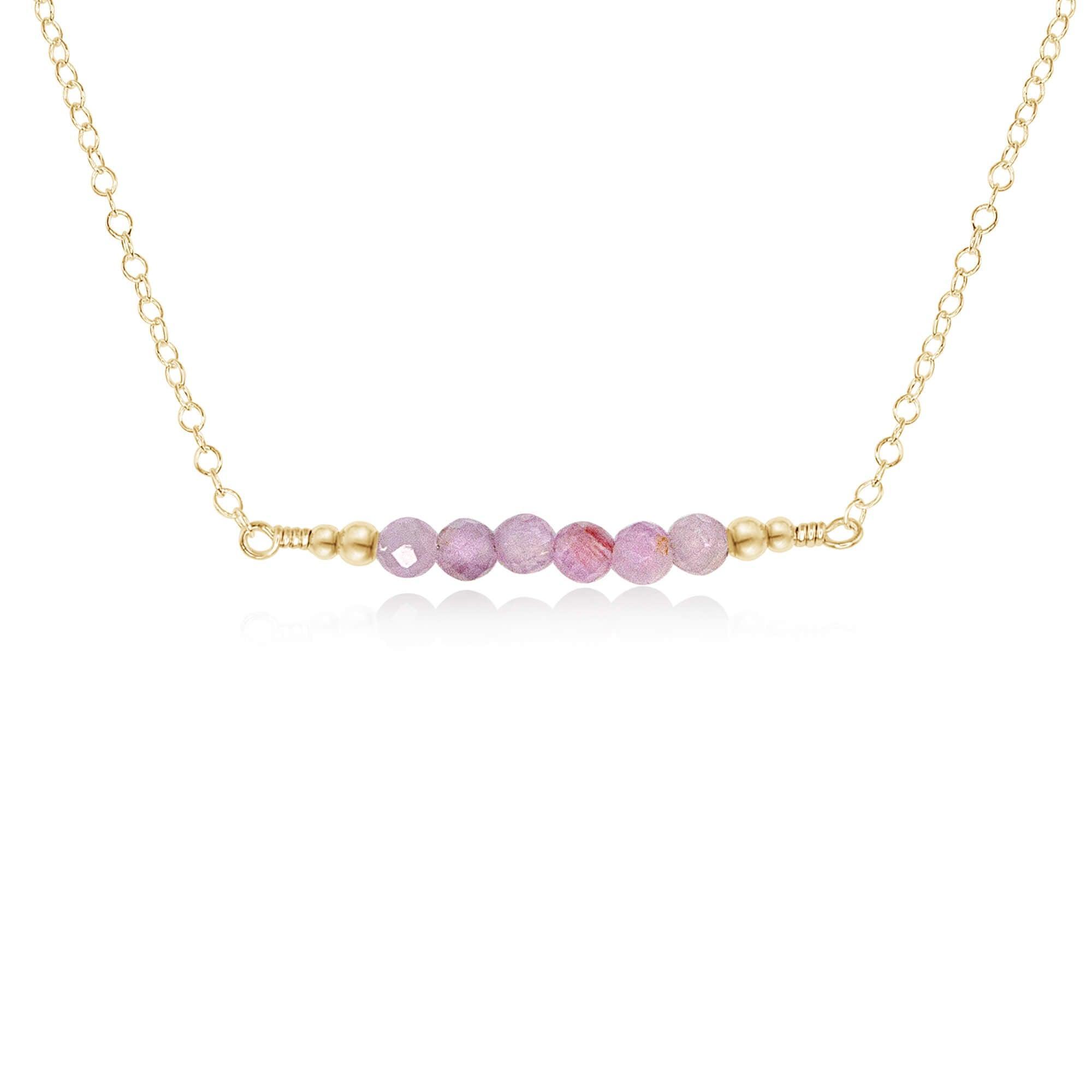 Sparkling Kunzite Faceted Bead Bar Necklace - Sparkling Kunzite Faceted Bead Bar Necklace - 14k Gold Fill - Luna Tide Handmade Crystal Jewellery