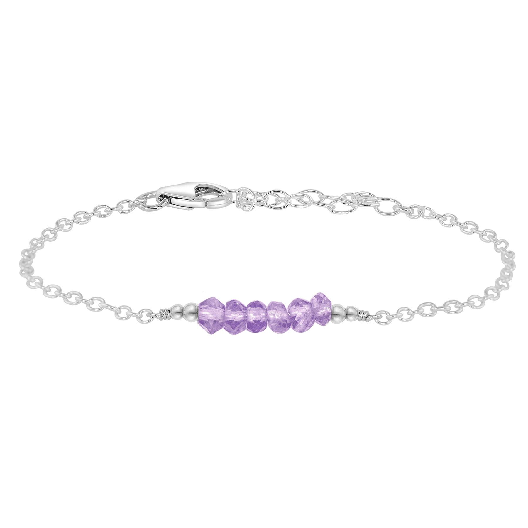 Sparkling Lavender Amethyst Gemstone Faceted Bead Bar Bracelet - Sparkling Lavender Amethyst Gemstone Faceted Bead Bar Bracelet - Sterling Silver - Luna Tide Handmade Crystal Jewellery
