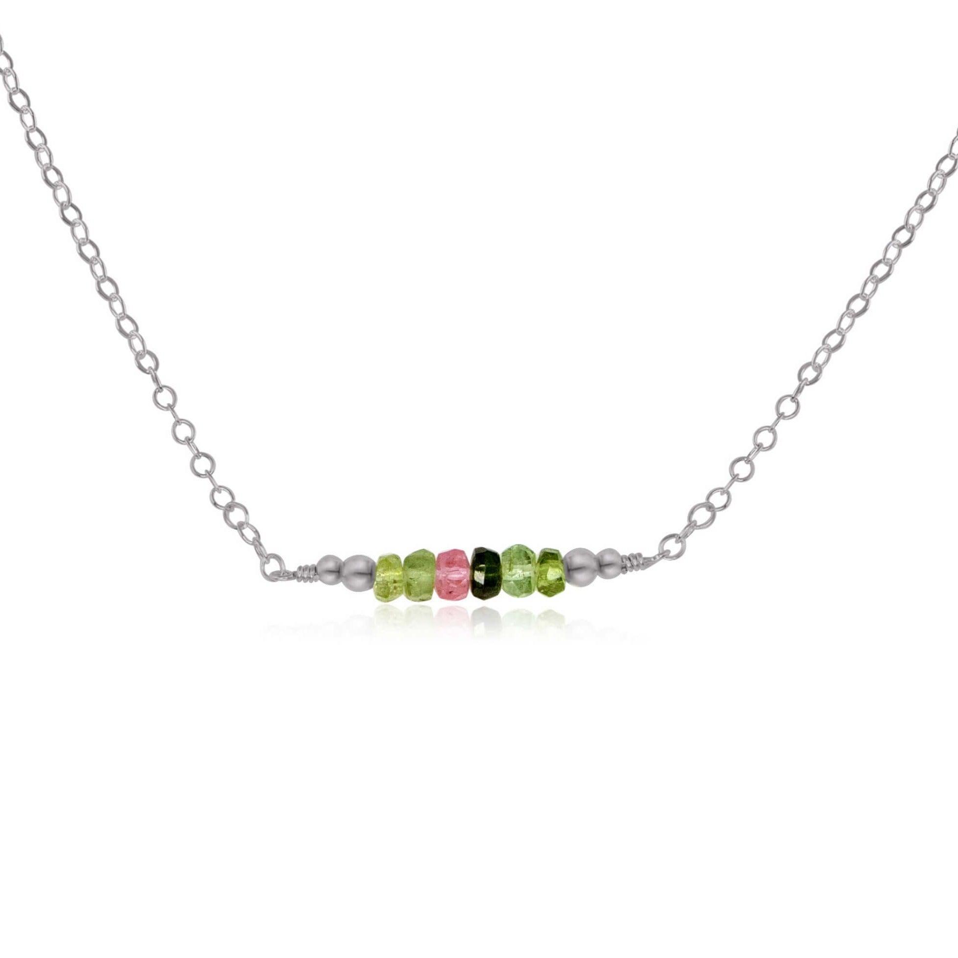 Sparkling Rainbow Tourmaline Faceted Bead Bar Necklace - Sparkling Rainbow Tourmaline Faceted Bead Bar Necklace - Stainless Steel - Luna Tide Handmade Crystal Jewellery