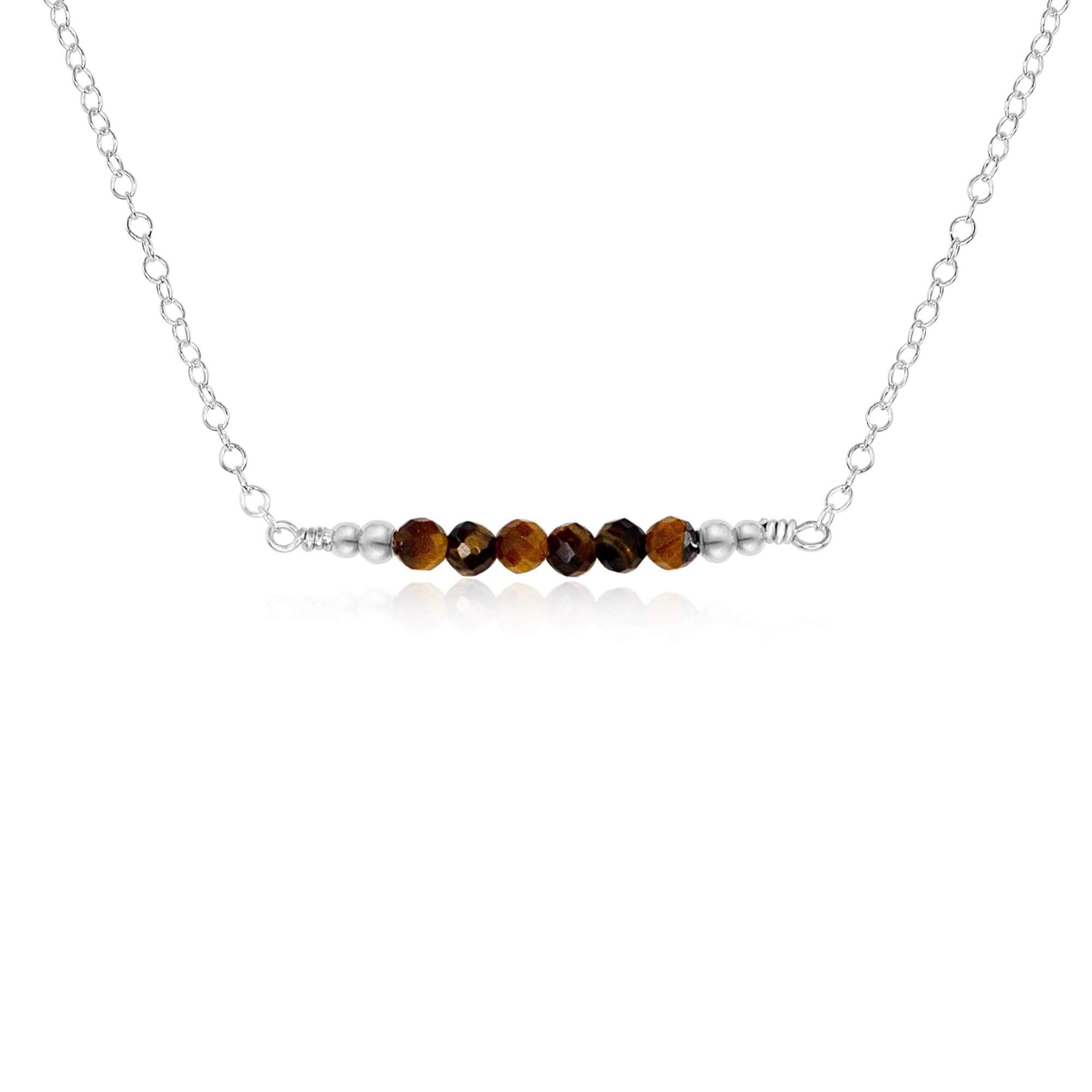 Sparkling Tiger's Eye Faceted Bead Bar Necklace - Sparkling Tiger's Eye Faceted Bead Bar Necklace - Sterling Silver - Luna Tide Handmade Crystal Jewellery