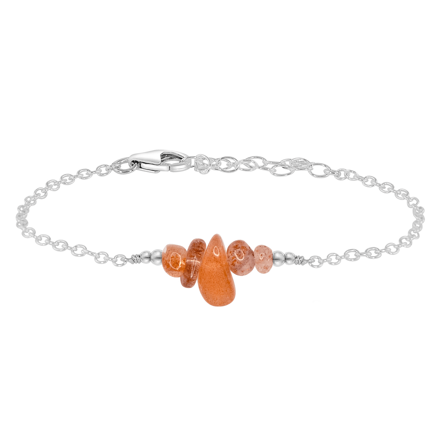 Sunstone Chip Bead Bar Bracelet - Sunstone Chip Bead Bar Bracelet - Sterling Silver - Luna Tide Handmade Crystal Jewellery