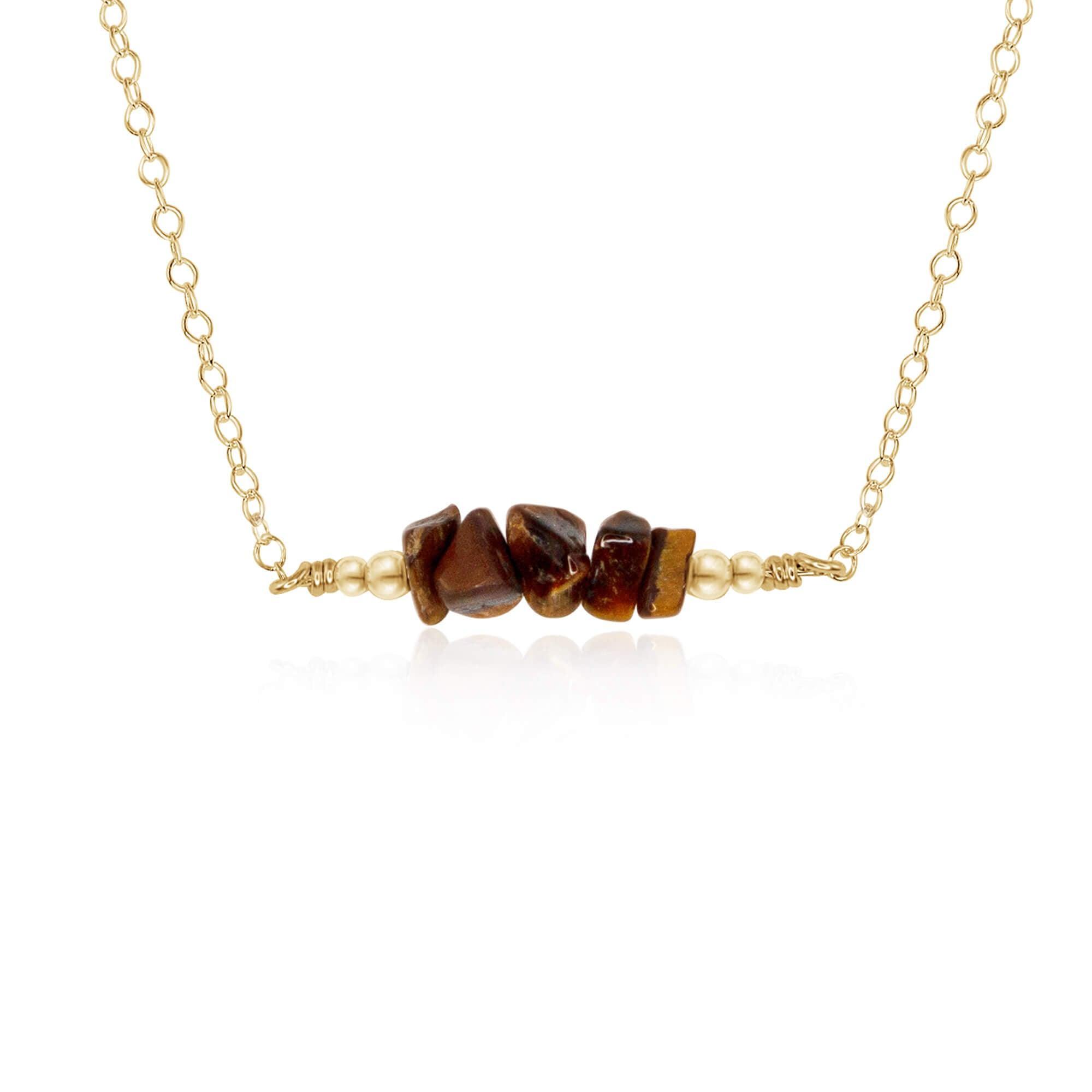 Tigers Eye Chip Bead Bar Necklace - Tigers Eye Chip Bead Bar Necklace - 14k Gold Fill - Luna Tide Handmade Crystal Jewellery
