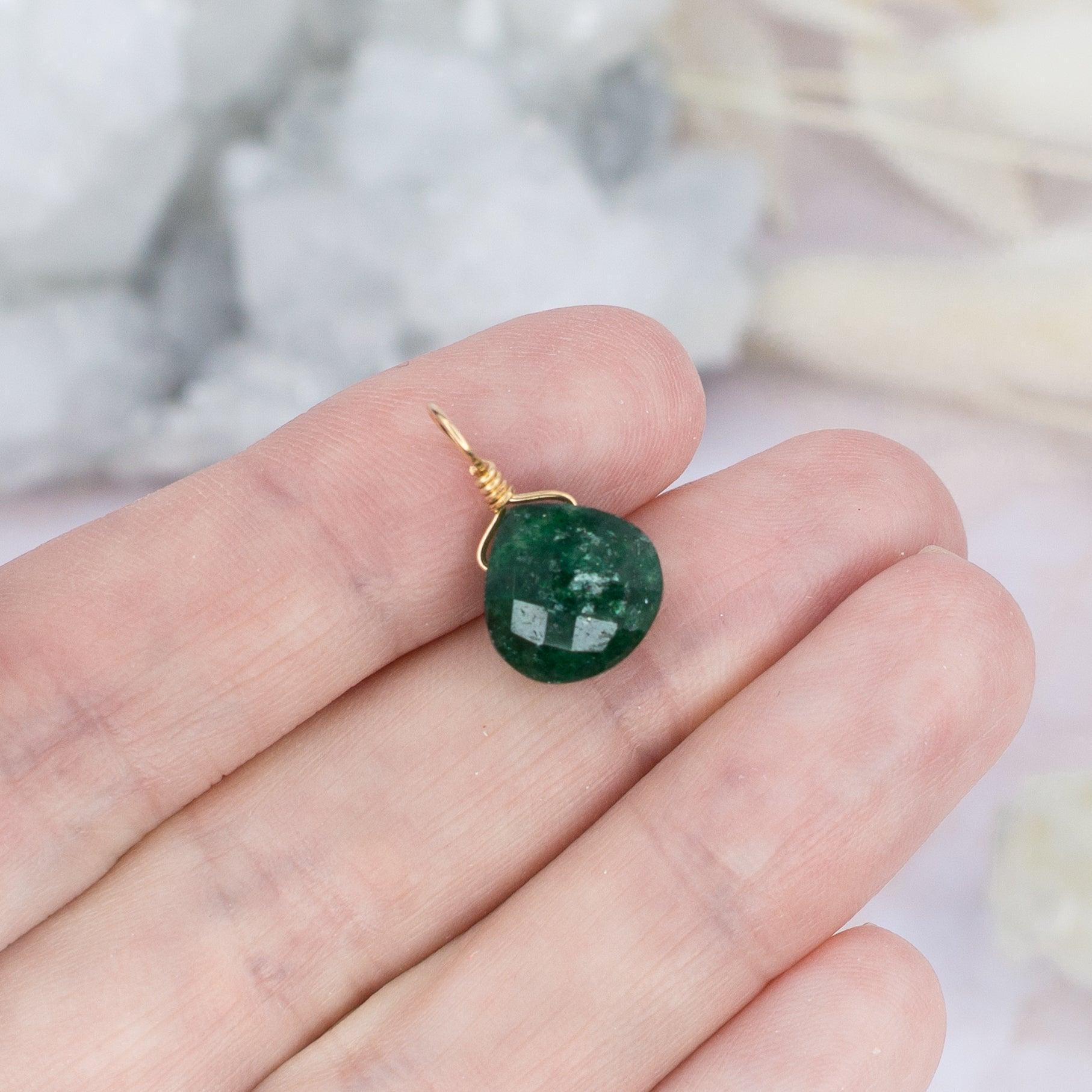 Tiny Aventurine Teardrop Gemstone Pendant - Tiny Aventurine Teardrop Gemstone Pendant - 14k Gold Fill - Luna Tide Handmade Crystal Jewellery