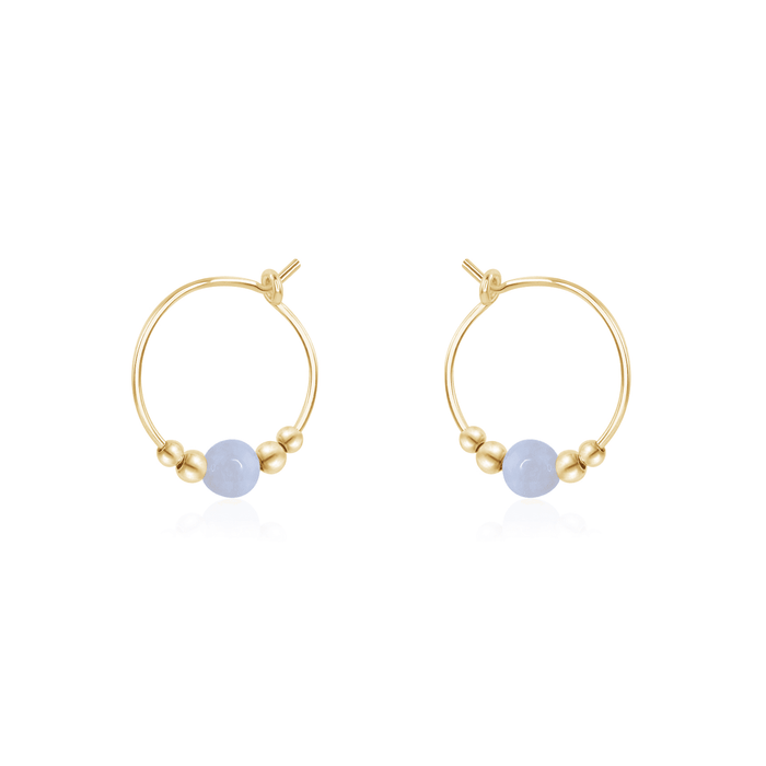Tiny Blue Lace Agate Bead Hoop Earrings - Tiny Blue Lace Agate Bead Hoop Earrings - 14k Gold Fill - Luna Tide Handmade Crystal Jewellery