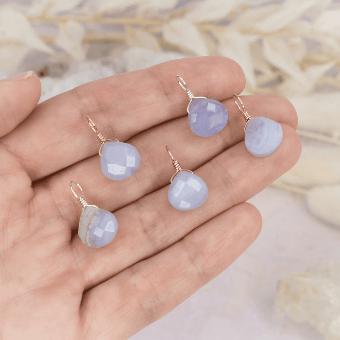Tiny Blue Lace Agate Teardrop Gemstone Pendant - Tiny Blue Lace Agate Teardrop Gemstone Pendant - Sterling Silver - Luna Tide Handmade Crystal Jewellery