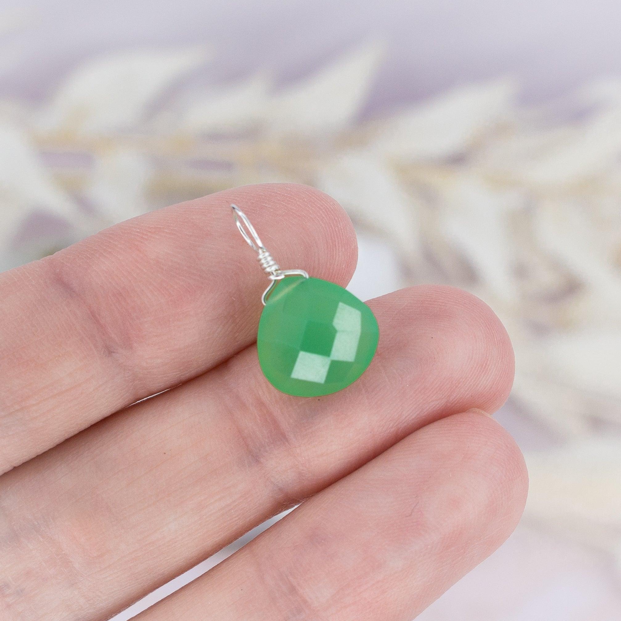 Tiny Chrysoprase Teardrop Gemstone Pendant - Tiny Chrysoprase Teardrop Gemstone Pendant - Sterling Silver - Luna Tide Handmade Crystal Jewellery