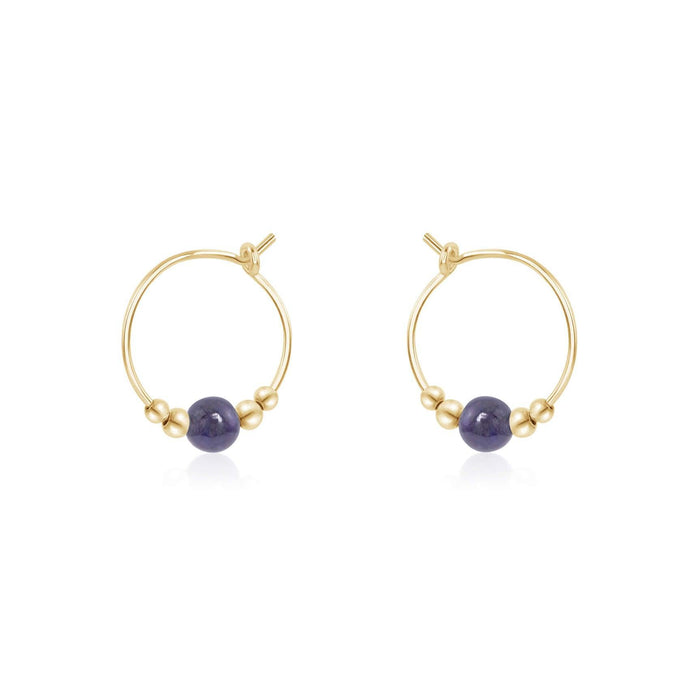 Tiny Iolite Gemstone Bead Hoop Earrings - Tiny Iolite Gemstone Bead Hoop Earrings - 14k Gold Fill - Luna Tide Handmade Crystal Jewellery
