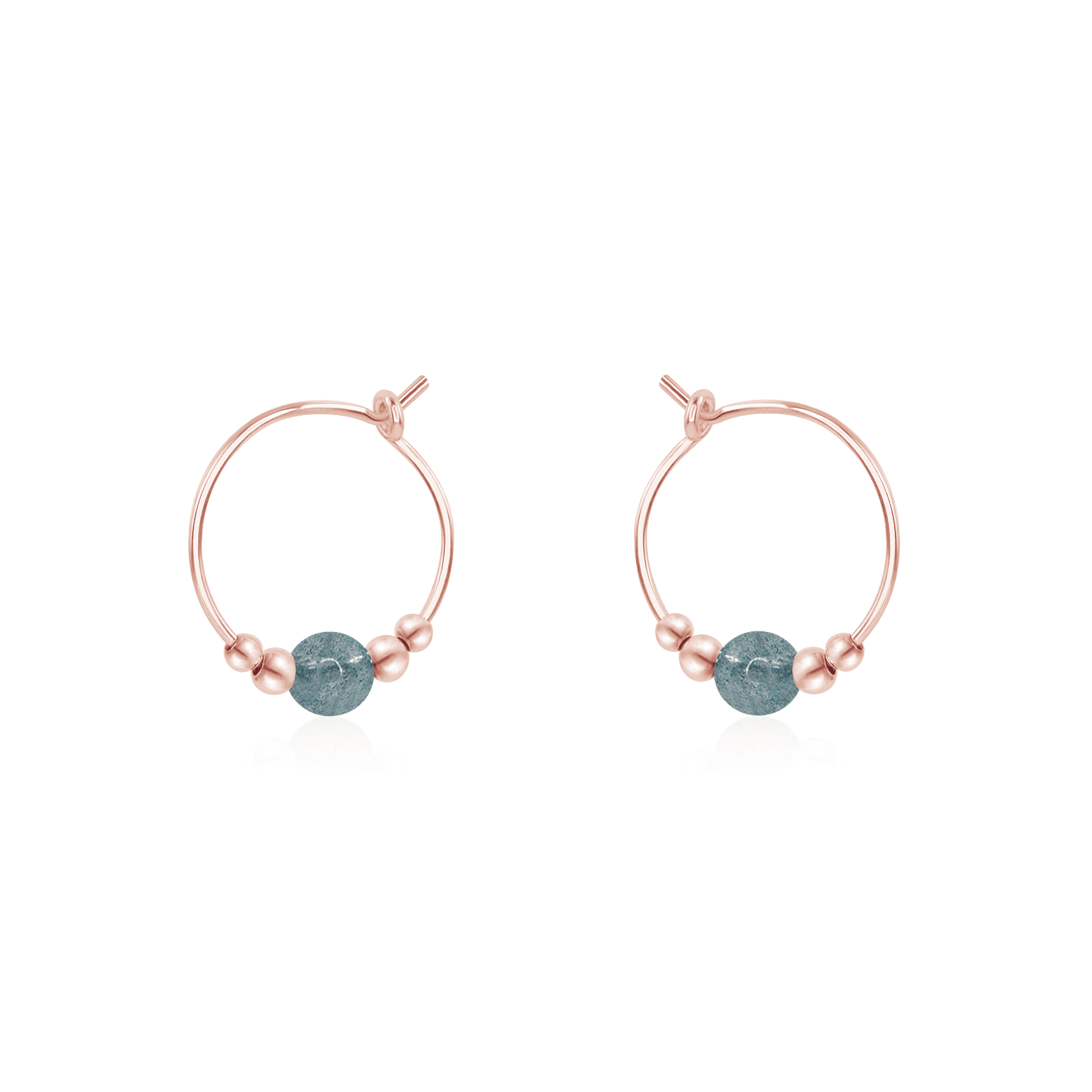 Tiny Labradorite Gemstone Bead Hoop Earrings - Tiny Labradorite Gemstone Bead Hoop Earrings - 14k Rose Gold Fill - Luna Tide Handmade Crystal Jewellery