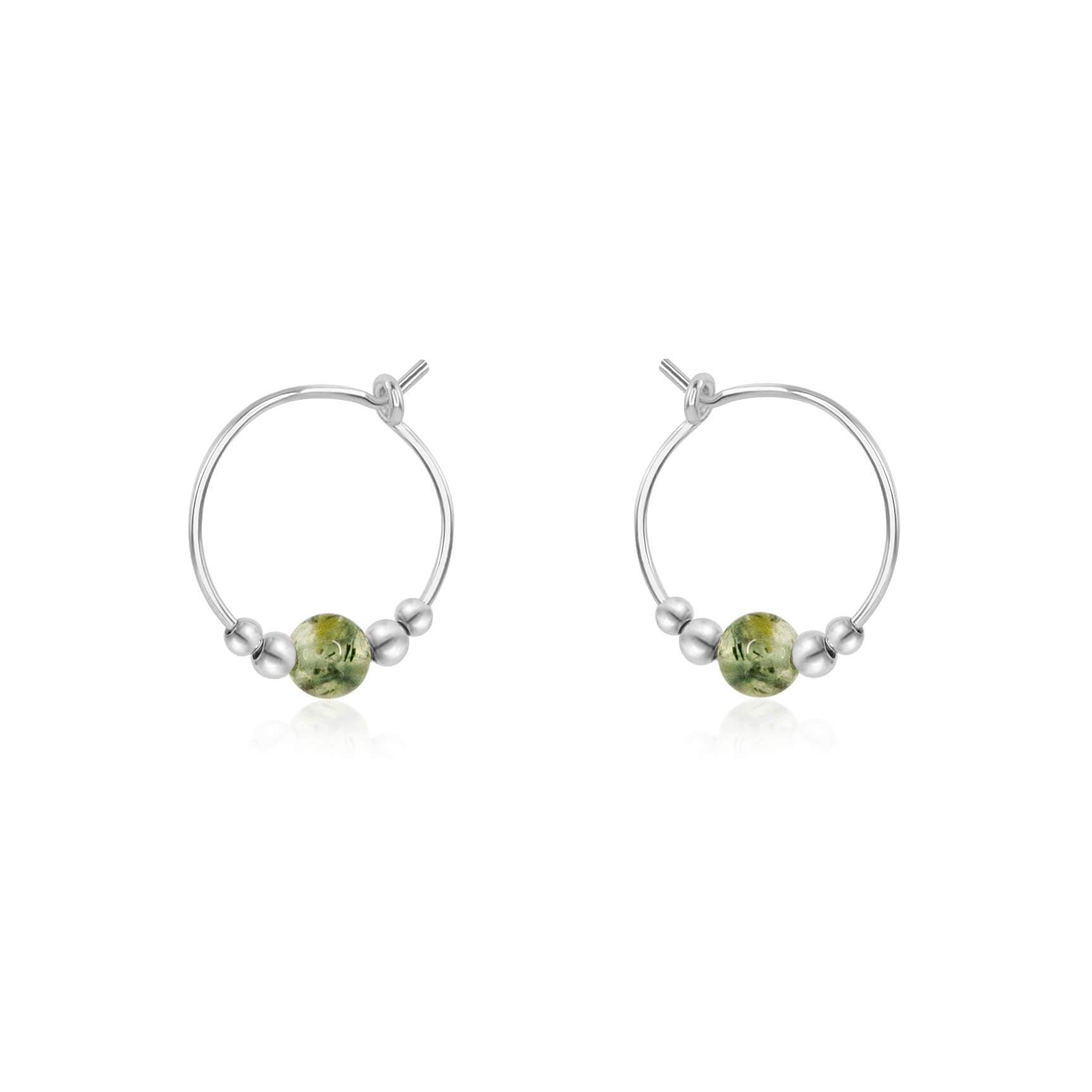 Tiny Prehnite Gemstone Bead Hoop Earrings - Tiny Prehnite Gemstone Bead Hoop Earrings - Sterling Silver - Luna Tide Handmade Crystal Jewellery