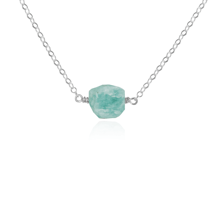 Tiny Raw Amazonite Crystal Nugget Necklace - Tiny Raw Amazonite Crystal Nugget Necklace - Sterling Silver - Luna Tide Handmade Crystal Jewellery