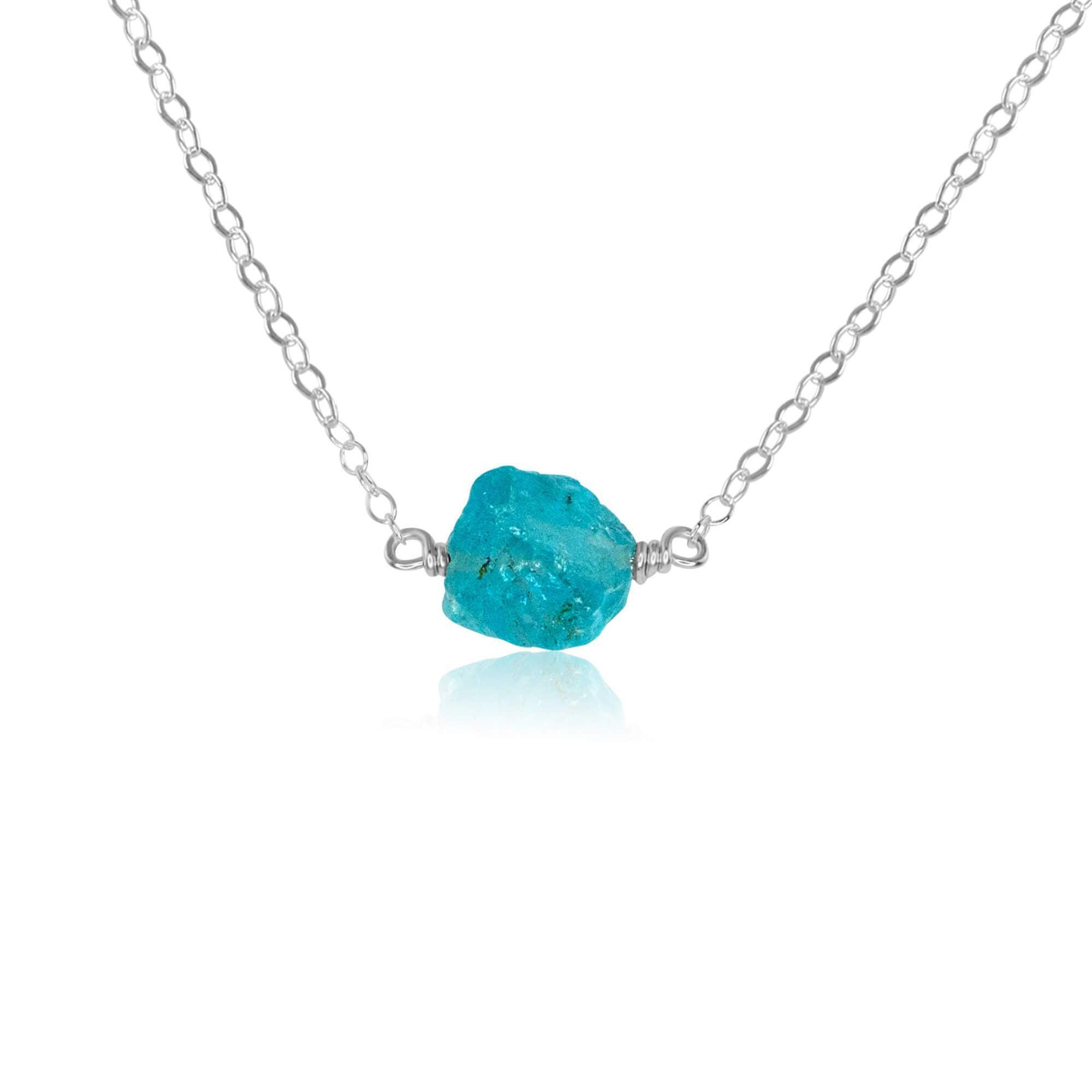 Tiny Raw Apatite Crystal Nugget Necklace - Tiny Raw Apatite Crystal Nugget Necklace - Sterling Silver - Luna Tide Handmade Crystal Jewellery