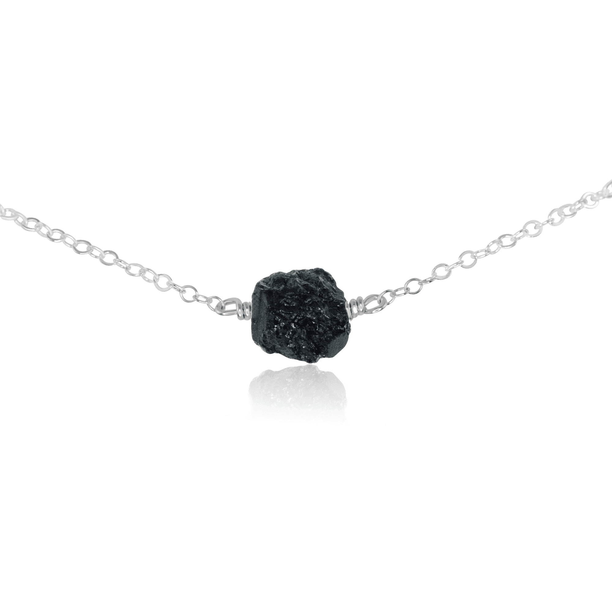 Tiny Raw Black Tourmaline Crystal Nugget Choker - Tiny Raw Black Tourmaline Crystal Nugget Choker - Sterling Silver - Luna Tide Handmade Crystal Jewellery