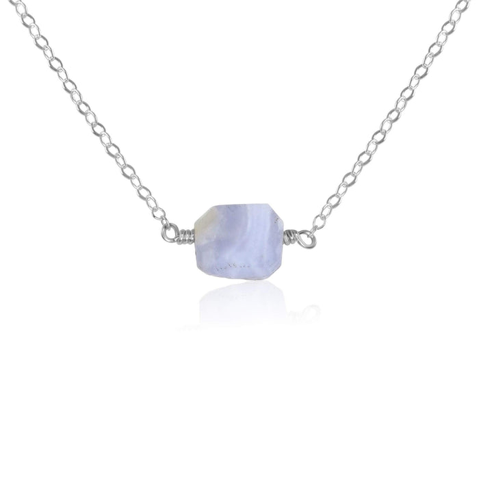 Tiny Raw Blue Lace Agate Crystal Nugget Necklace - Tiny Raw Blue Lace Agate Crystal Nugget Necklace - Sterling Silver - Luna Tide Handmade Crystal Jewellery