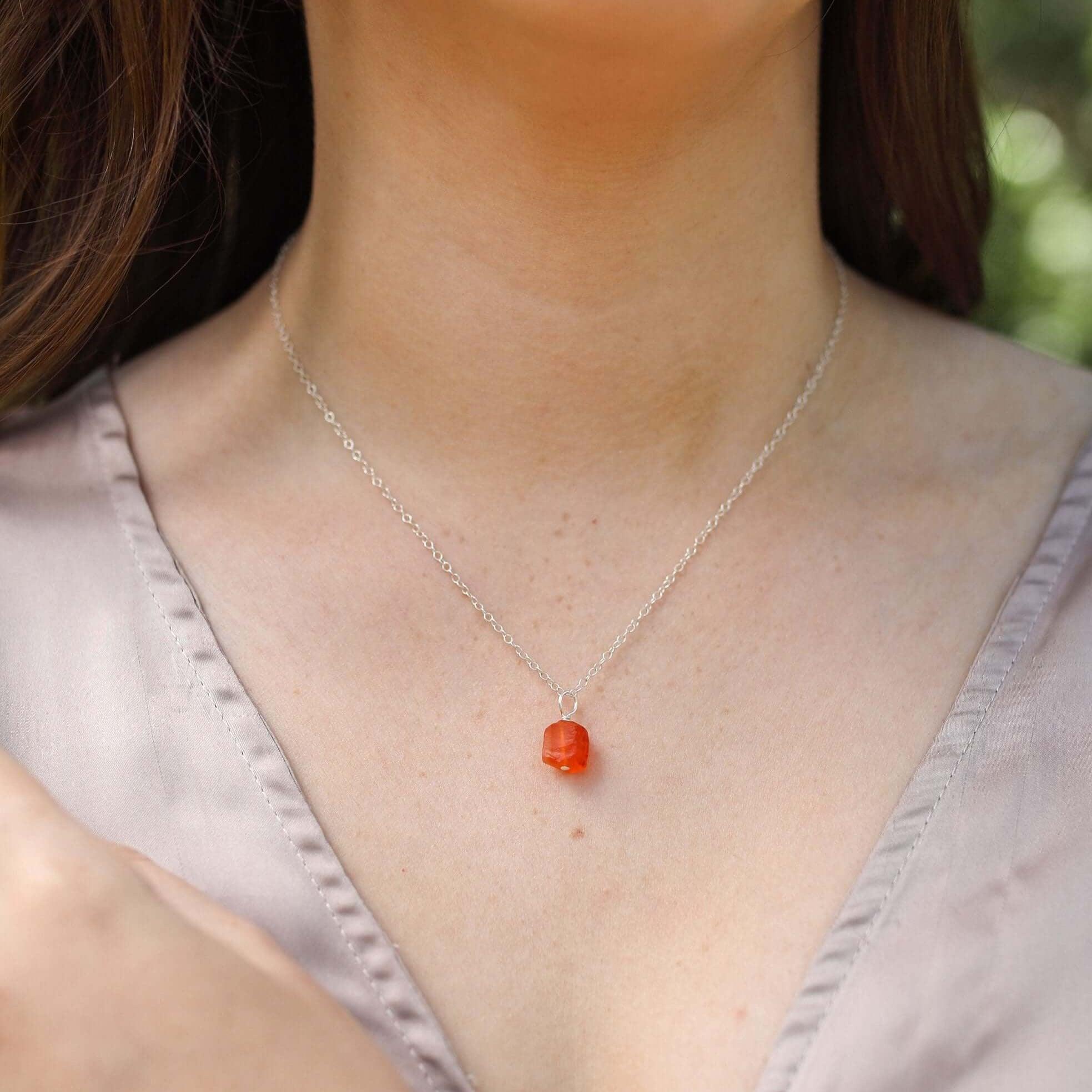 Tiny Raw Carnelian Pendant Necklace - Tiny Raw Carnelian Pendant Necklace - 14k Gold Fill / Cable - Luna Tide Handmade Crystal Jewellery