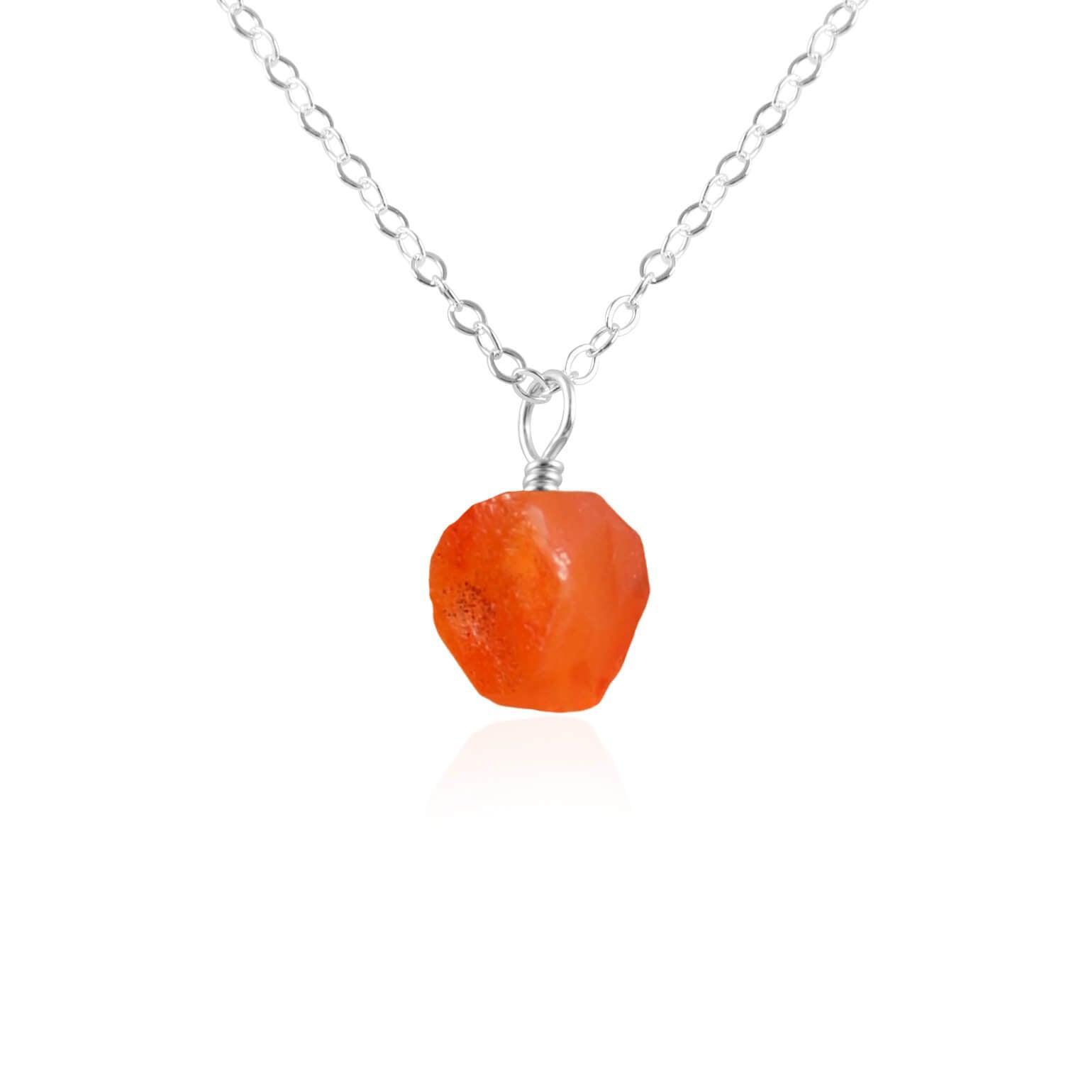 Tiny Raw Carnelian Pendant Necklace - Tiny Raw Carnelian Pendant Necklace - Sterling Silver / Cable - Luna Tide Handmade Crystal Jewellery