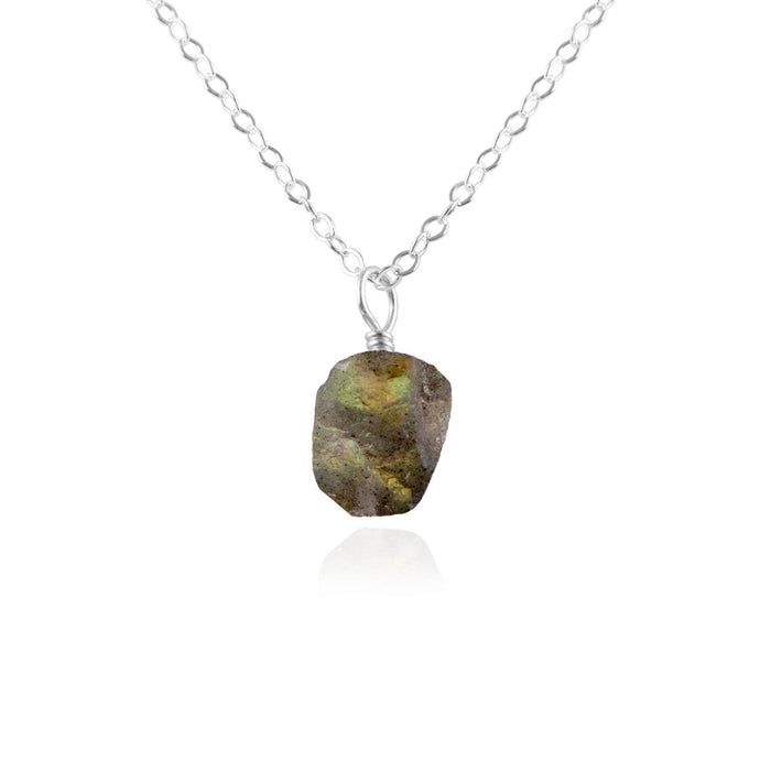 Tiny Raw Labradorite Pendant Necklace - Tiny Raw Labradorite Pendant Necklace - Sterling Silver / Cable - Luna Tide Handmade Crystal Jewellery