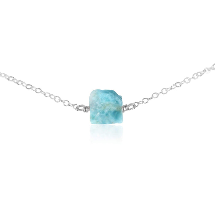 Tiny Raw Larimar Crystal Nugget Choker - Tiny Raw Larimar Crystal Nugget Choker - Sterling Silver - Luna Tide Handmade Crystal Jewellery