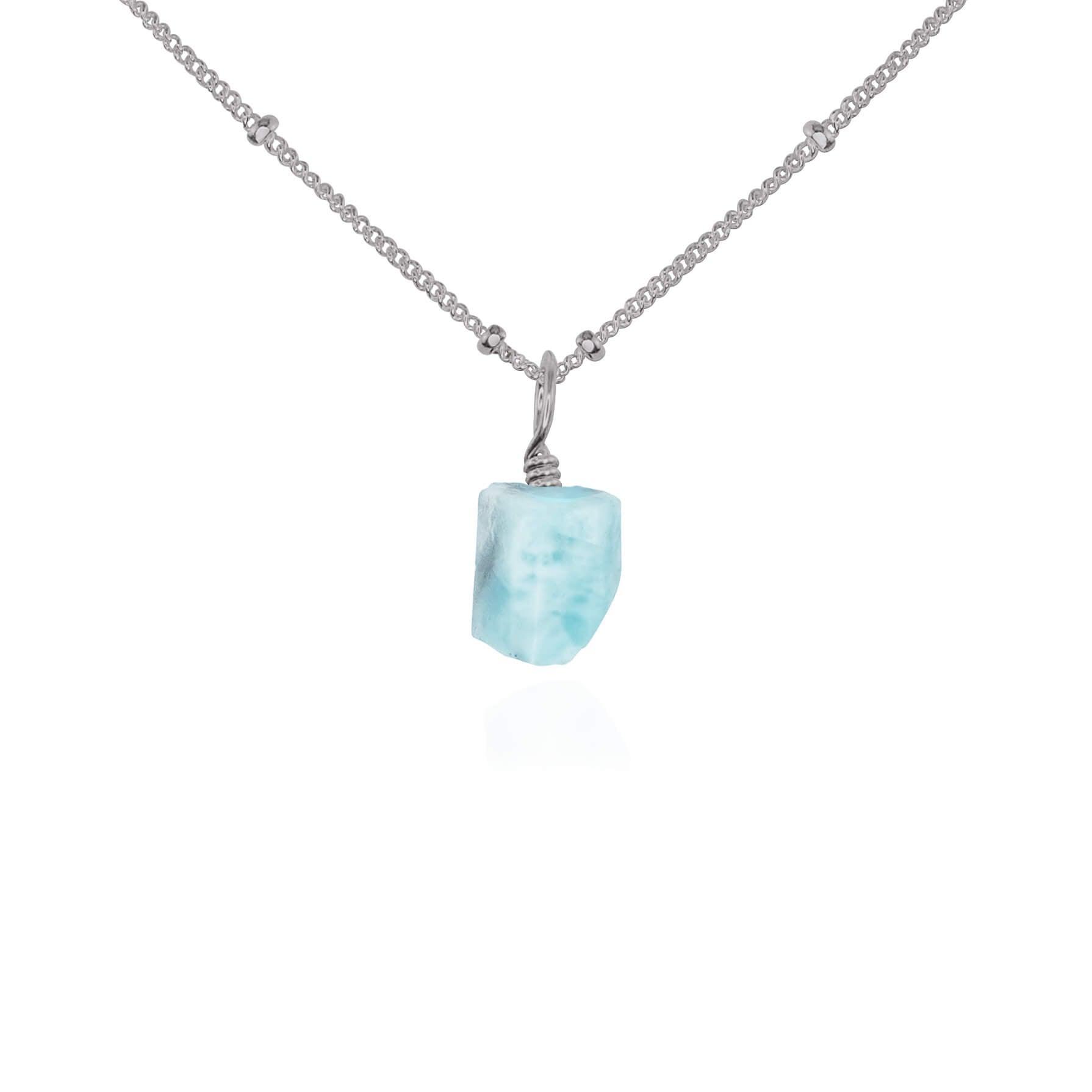 Tiny Raw Larimar Pendant Necklace - Tiny Raw Larimar Pendant Necklace - Stainless Steel / Satellite - Luna Tide Handmade Crystal Jewellery