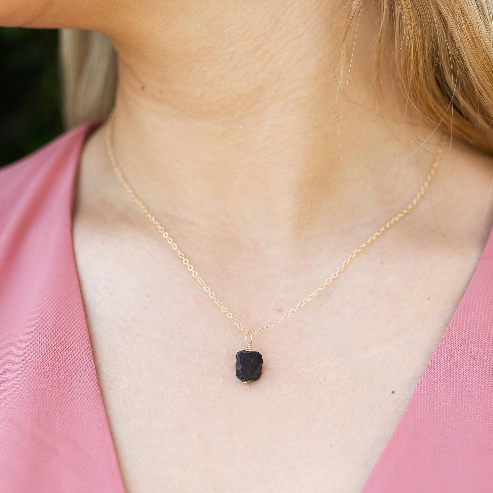 Tiny Raw Obsidian Pendant Necklace - Tiny Raw Obsidian Pendant Necklace - Sterling Silver / Cable - Luna Tide Handmade Crystal Jewellery