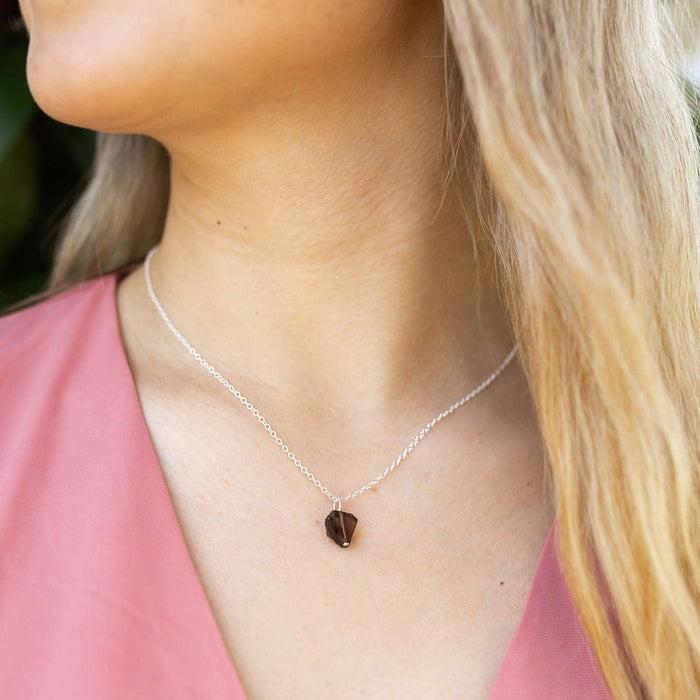 Tiny Raw Smoky Quartz Pendant Necklace - Tiny Raw Smoky Quartz Pendant Necklace - Sterling Silver / Cable - Luna Tide Handmade Crystal Jewellery