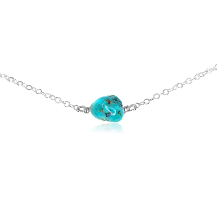Tiny Raw Turquoise Crystal Nugget Choker - Tiny Raw Turquoise Crystal Nugget Choker - Sterling Silver - Luna Tide Handmade Crystal Jewellery
