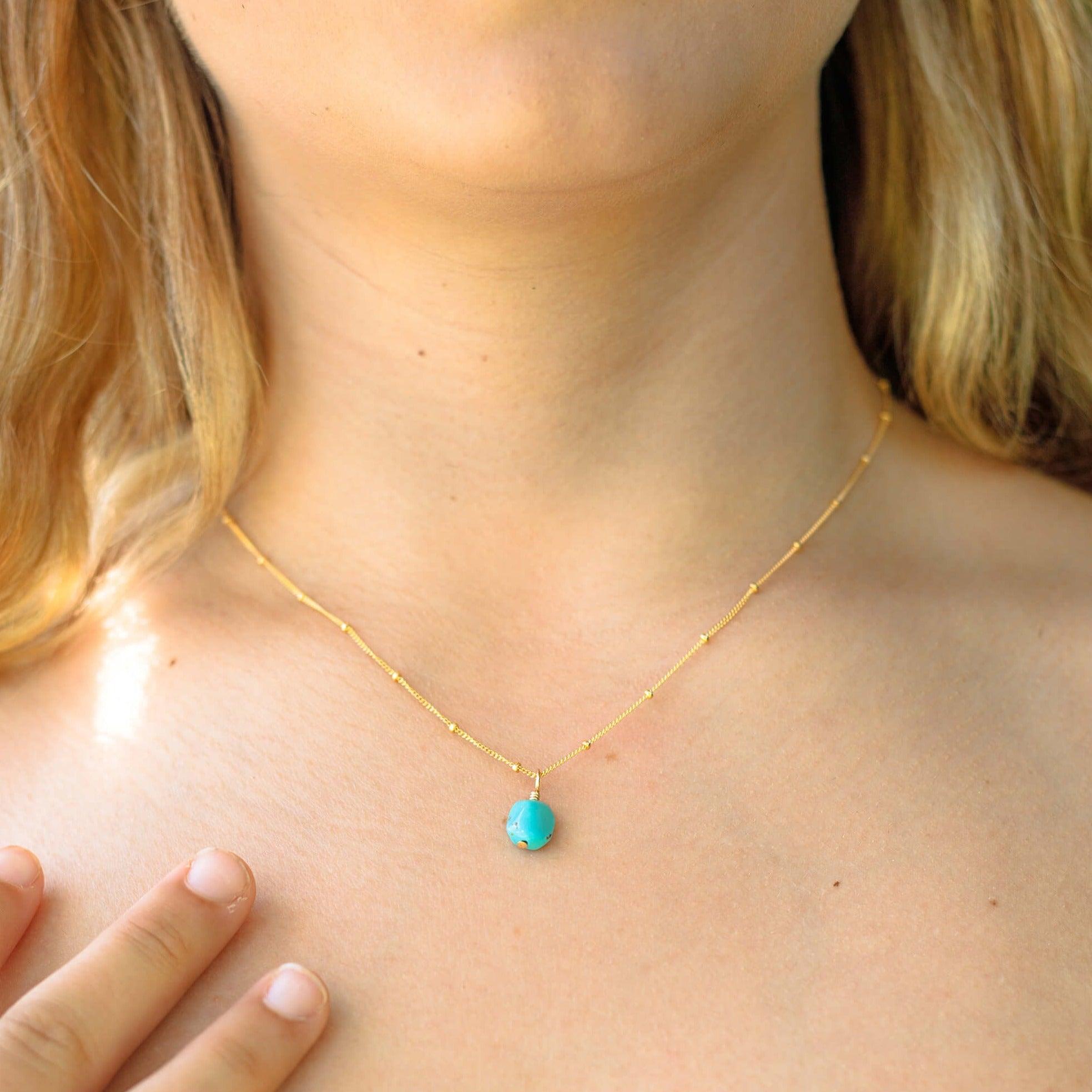 Tiny Raw Turquoise Pendant Necklace - Tiny Raw Turquoise Pendant Necklace - Sterling Silver / Cable - Luna Tide Handmade Crystal Jewellery