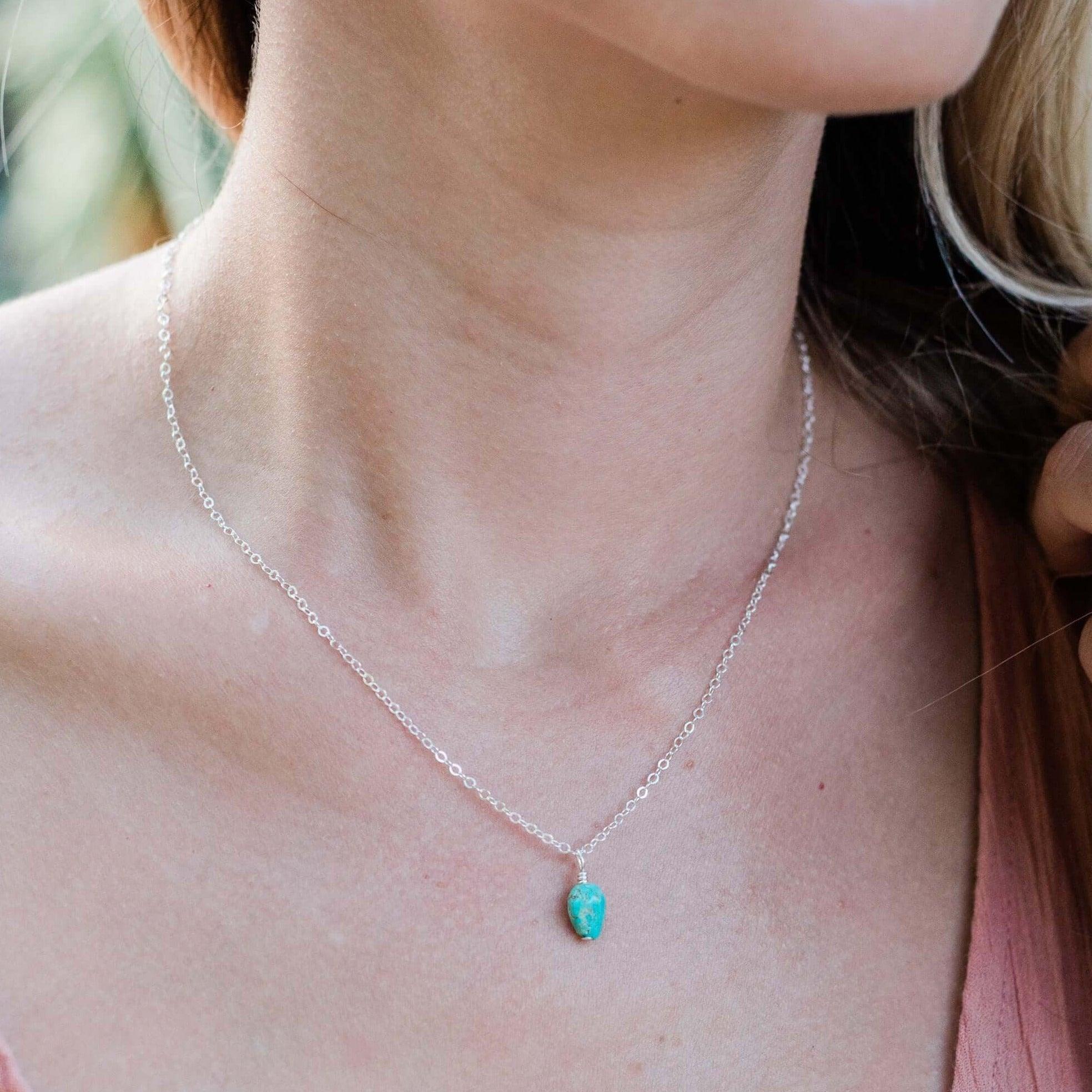 Tiny Raw Turquoise Pendant Necklace - Tiny Raw Turquoise Pendant Necklace - Sterling Silver / Cable - Luna Tide Handmade Crystal Jewellery