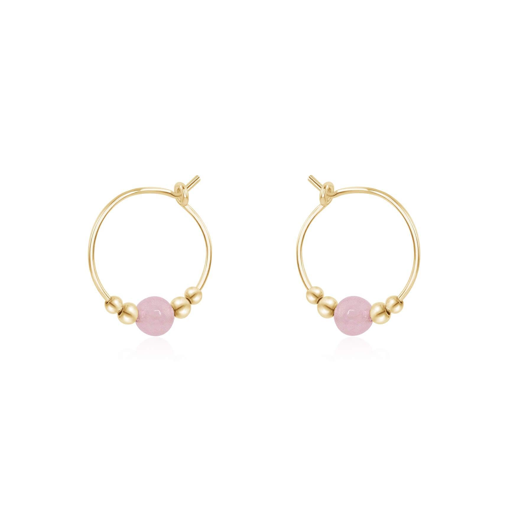 Tiny Rose Quartz Bead Hoop Earrings - Tiny Rose Quartz Bead Hoop Earrings - 14k Gold Fill - Luna Tide Handmade Crystal Jewellery
