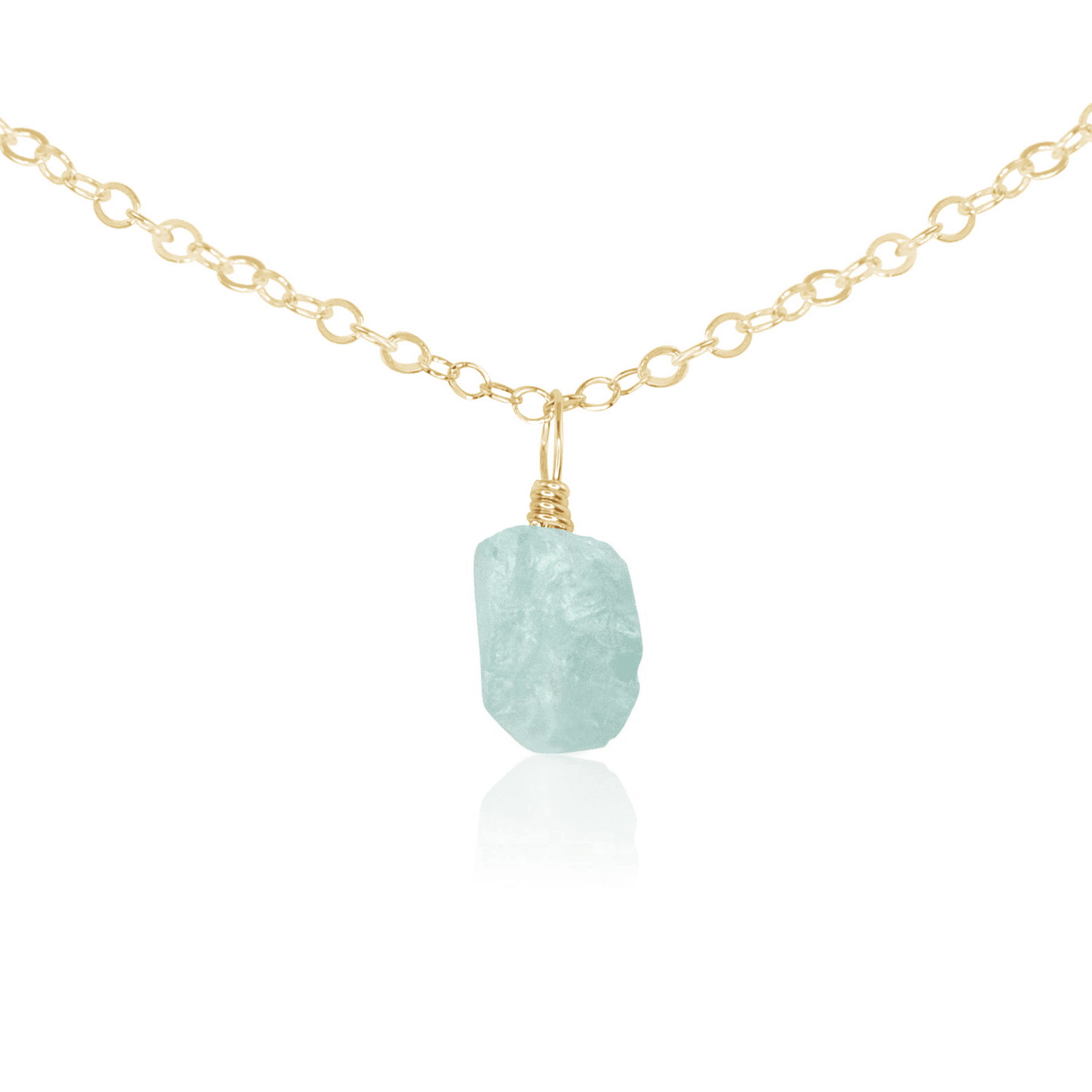 Tiny Rough Aquamarine Gemstone Pendant Choker - Tiny Rough Aquamarine Gemstone Pendant Choker - 14k Gold Fill / Cable - Luna Tide Handmade Crystal Jewellery