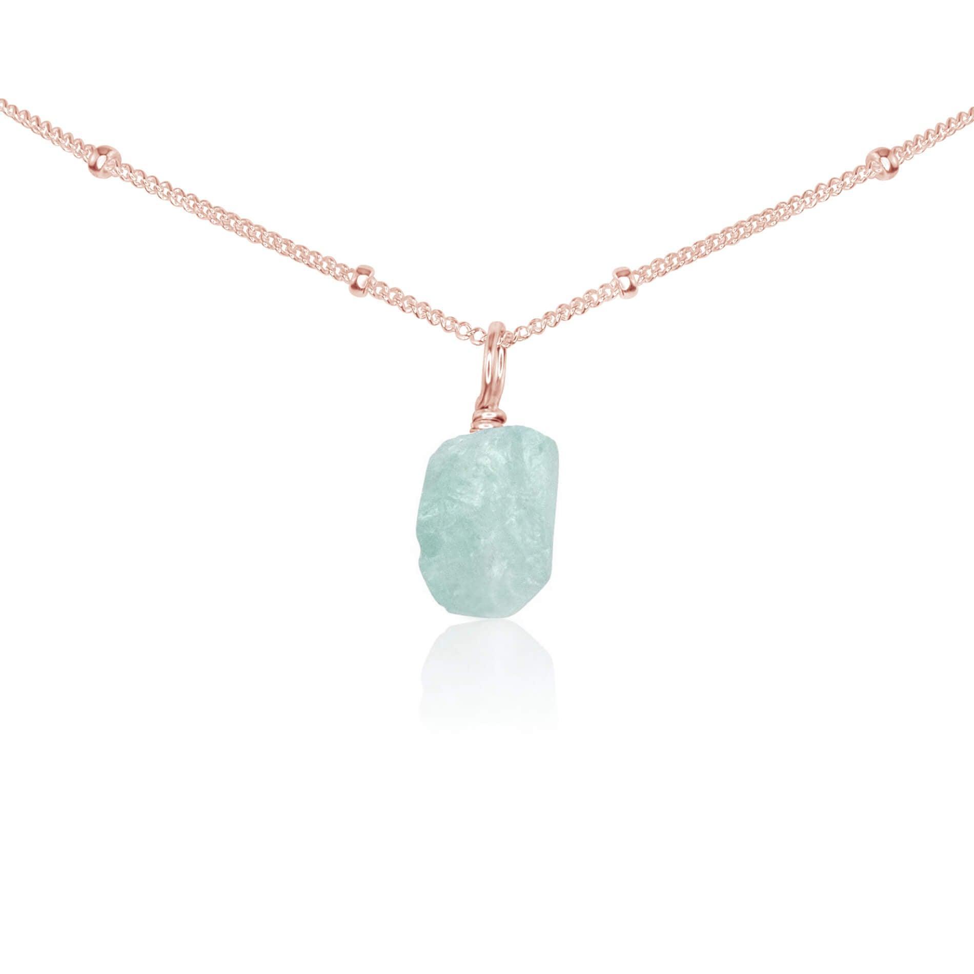 Tiny Rough Aquamarine Gemstone Pendant Choker - Tiny Rough Aquamarine Gemstone Pendant Choker - 14k Rose Gold Fill / Satellite - Luna Tide Handmade Crystal Jewellery