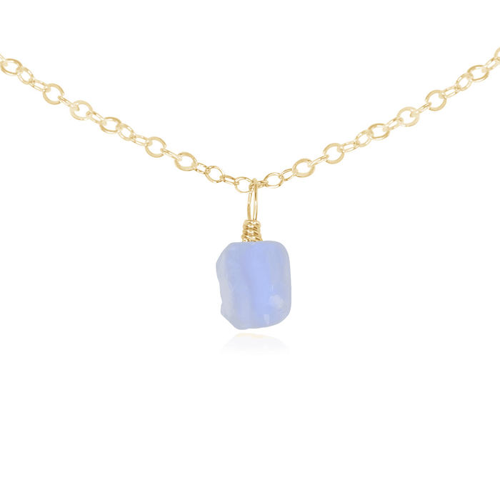 Tiny Rough Blue Lace Agate Gemstone Pendant Choker - Tiny Rough Blue Lace Agate Gemstone Pendant Choker - 14k Gold Fill / Cable - Luna Tide Handmade Crystal Jewellery