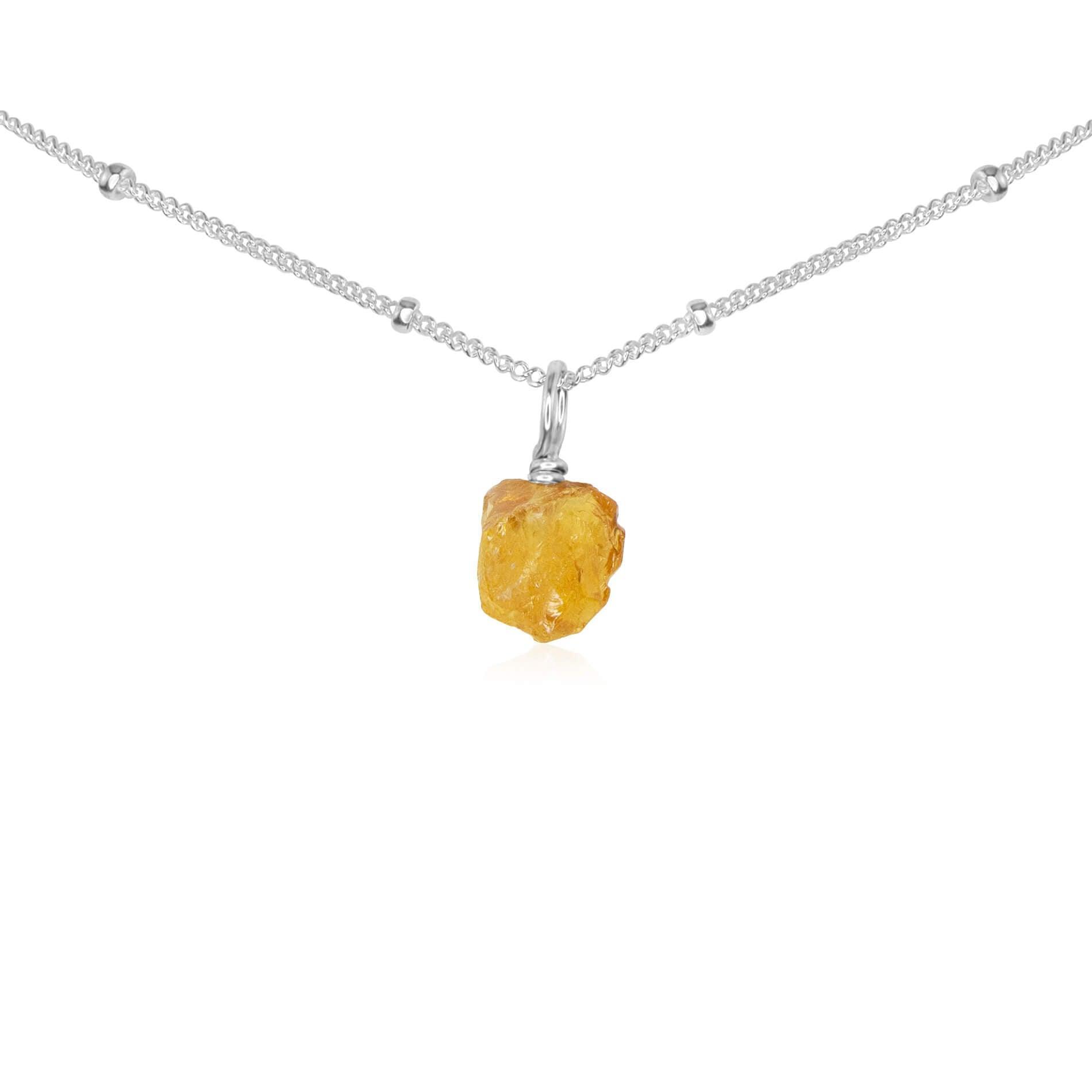 Tiny Rough Citrine Gemstone Pendant Choker - Tiny Rough Citrine Gemstone Pendant Choker - Sterling Silver / Satellite - Luna Tide Handmade Crystal Jewellery