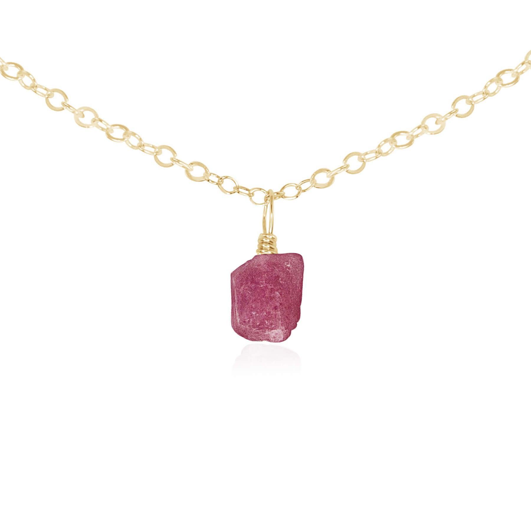 Tiny Rough Pink Tourmaline Gemstone Pendant Choker - Tiny Rough Pink Tourmaline Gemstone Pendant Choker - 14k Gold Fill / Cable - Luna Tide Handmade Crystal Jewellery