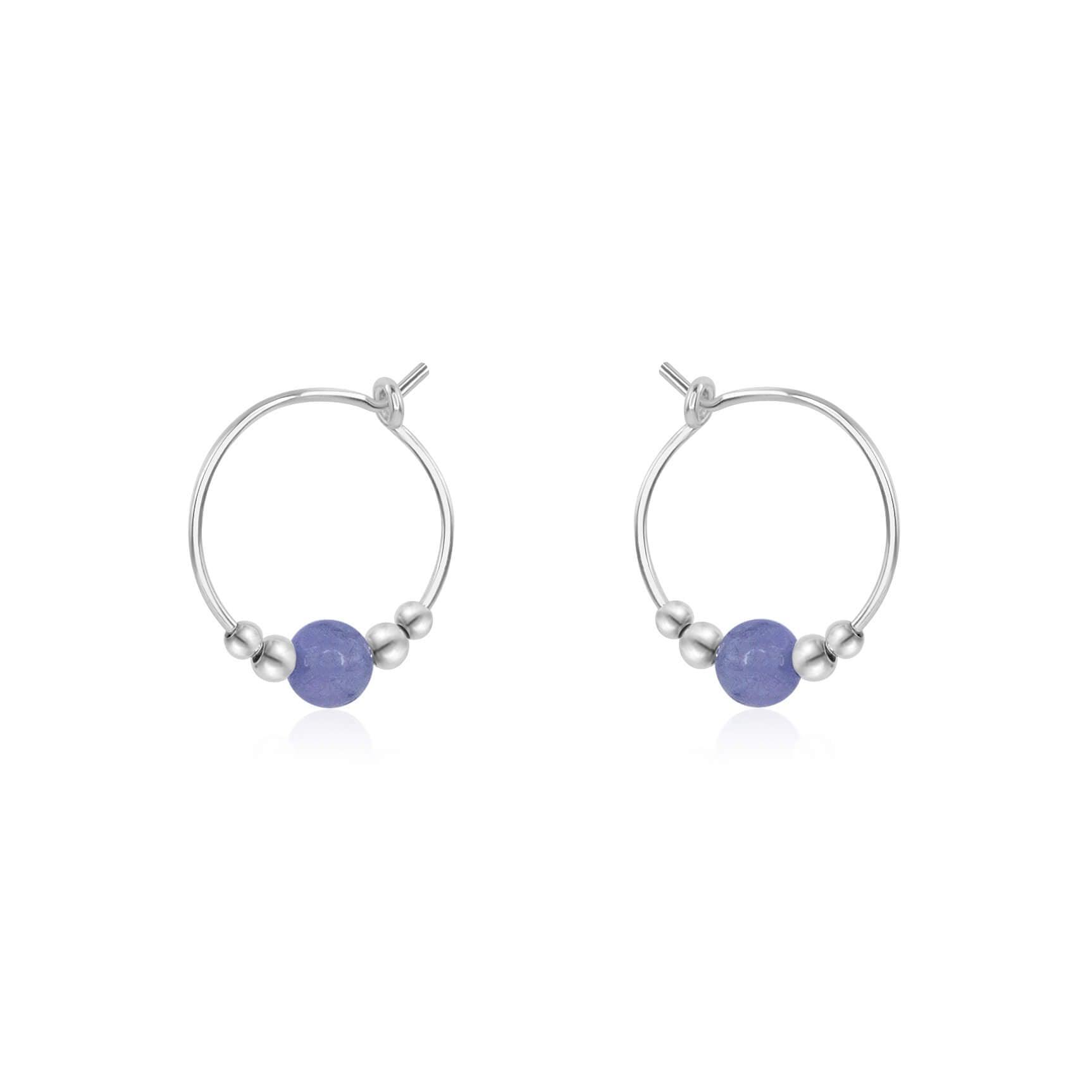 Tiny Tanzanite Gemstone Bead Hoop Earrings - Tiny Tanzanite Gemstone Bead Hoop Earrings - Sterling Silver - Luna Tide Handmade Crystal Jewellery