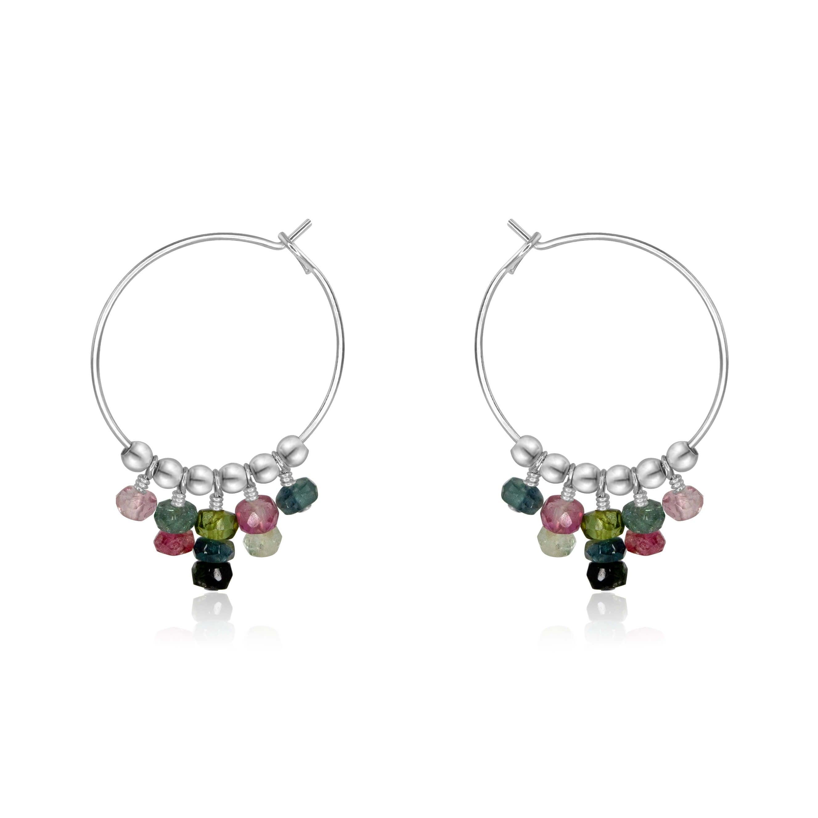 Tourmaline Statement Hoop Earrings - Tourmaline Statement Hoop Earrings - Sterling Silver - Luna Tide Handmade Crystal Jewellery