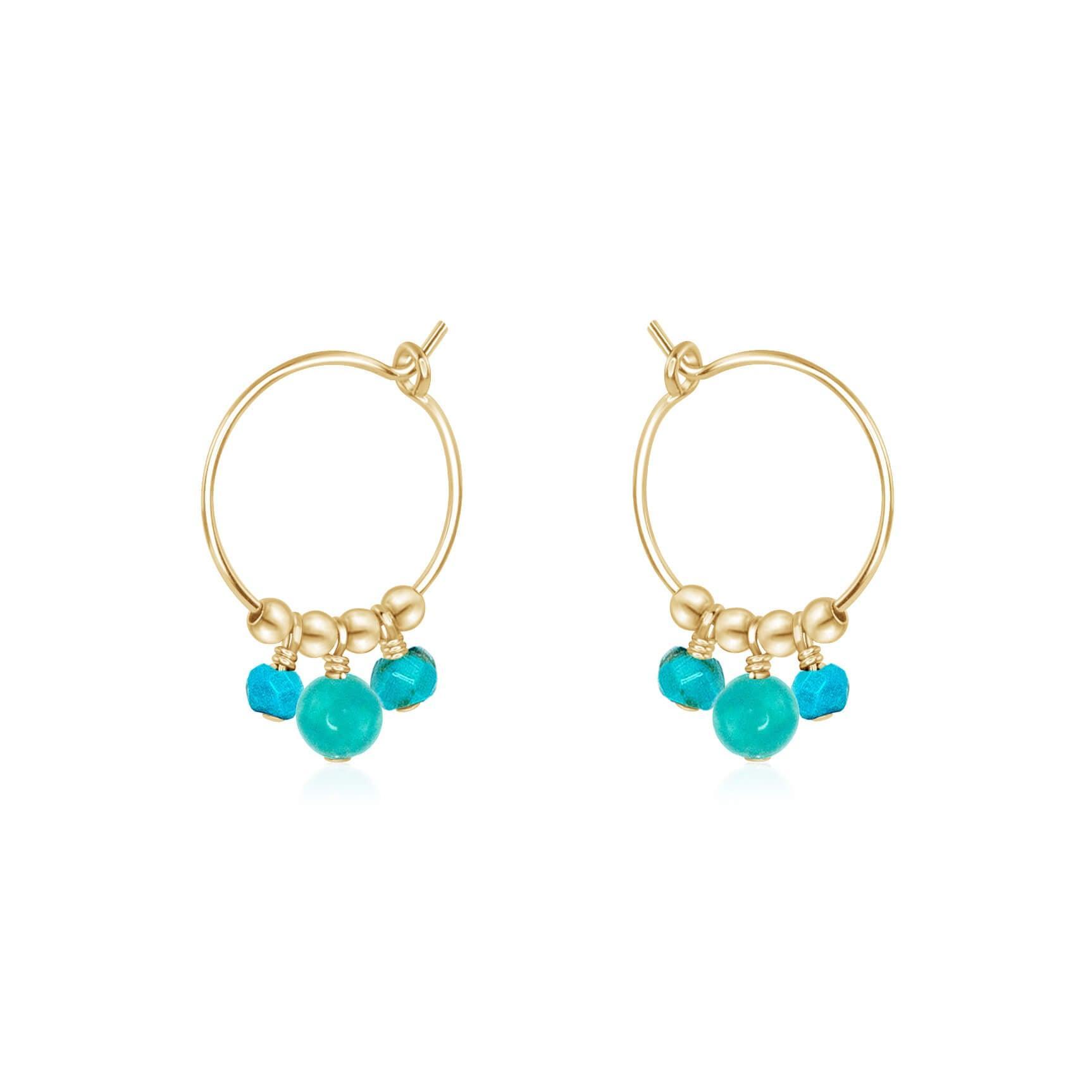 Turquoise Gemstone Bead Drop Hoop Earrings - Turquoise Gemstone Bead Drop Hoop Earrings - 14k Gold Fill - Luna Tide Handmade Crystal Jewellery