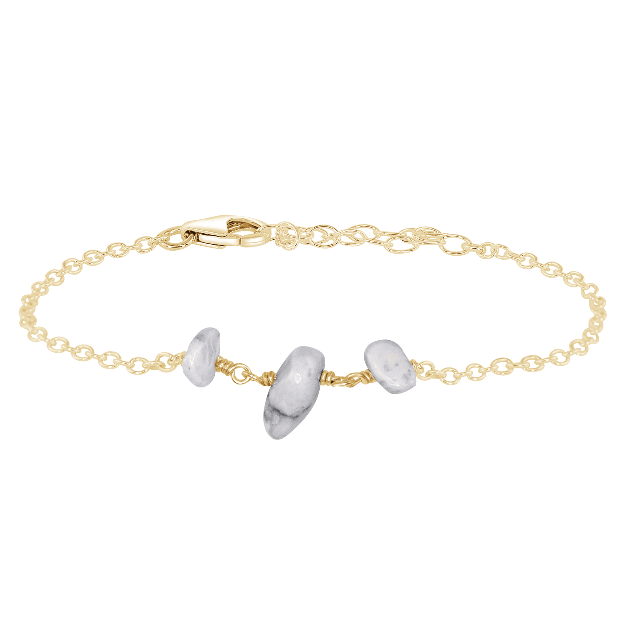 White Howlite Beaded Chain Bracelet - White Howlite Beaded Chain Bracelet - 14k Gold Fill - Luna Tide Handmade Crystal Jewellery