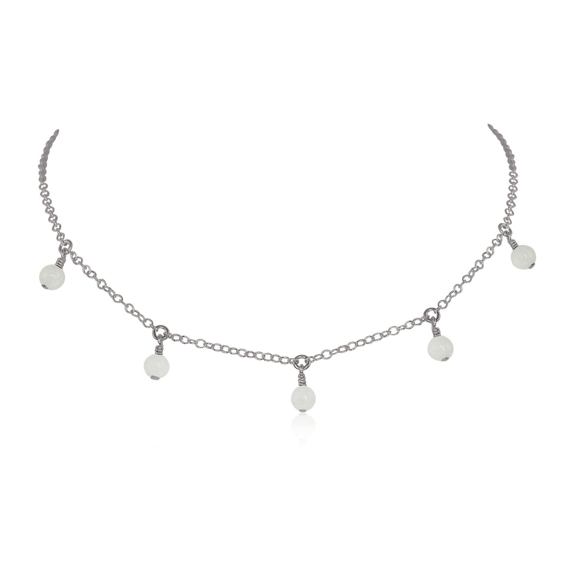 White Moonstone Bead Drop Choker - White Moonstone Bead Drop Choker - Stainless Steel - Luna Tide Handmade Crystal Jewellery