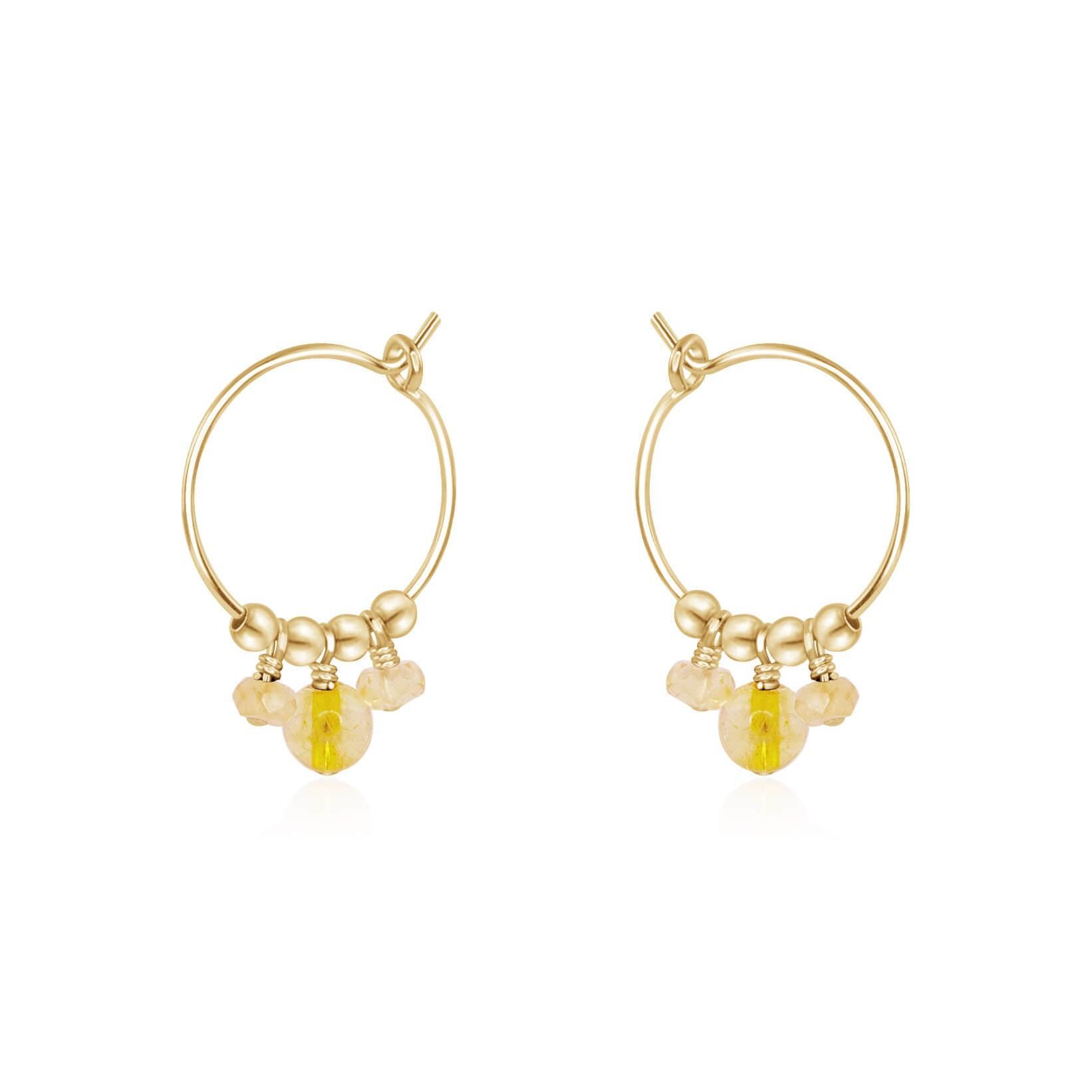 Yellow Citrine Gemstone Bead Drop Hoop Earrings - Yellow Citrine Gemstone Bead Drop Hoop Earrings - 14k Gold Fill - Luna Tide Handmade Crystal Jewellery