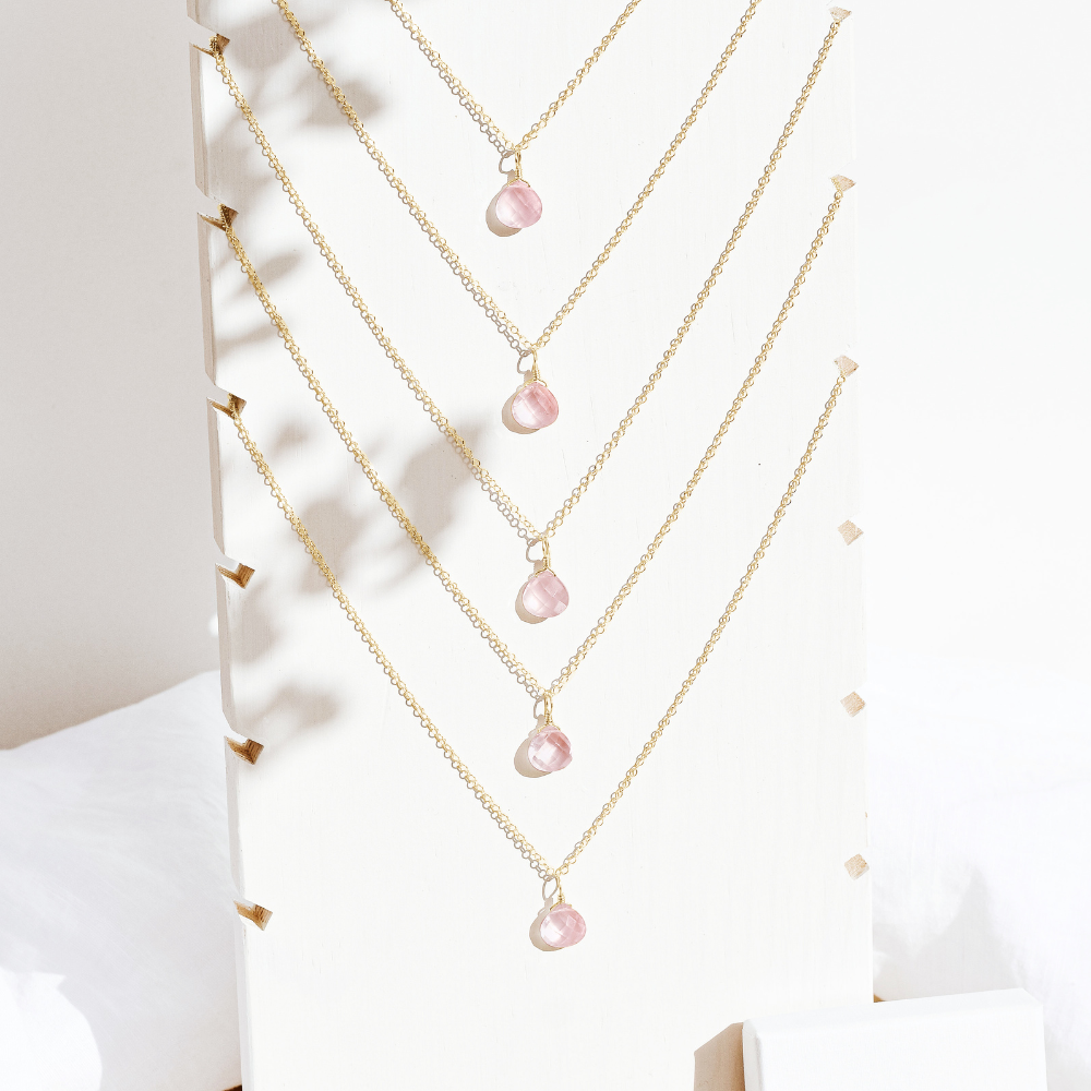 Tiny Rose Quartz Teardrop Bridesmaids Necklaces Bundle