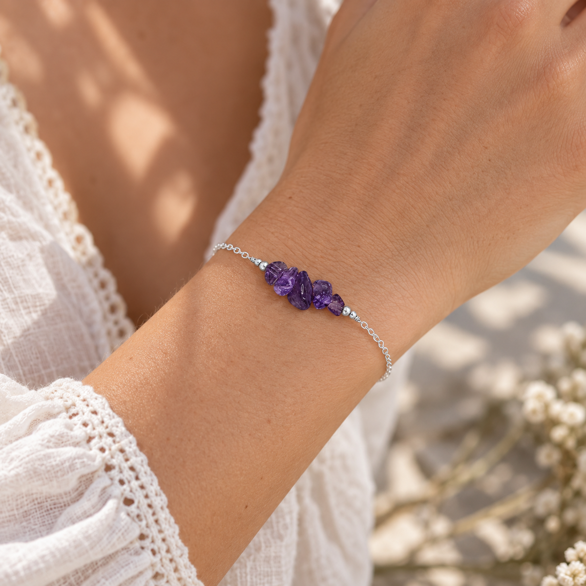 Amethyst Crystal Chip Bead Bar Bracelet