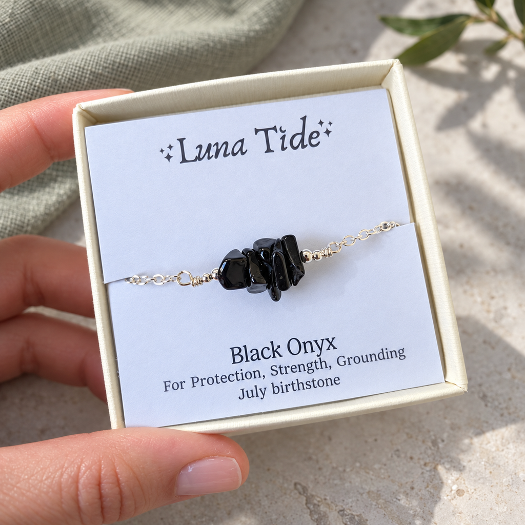 Black Onyx Crystal Chip Bead Bar Anklet