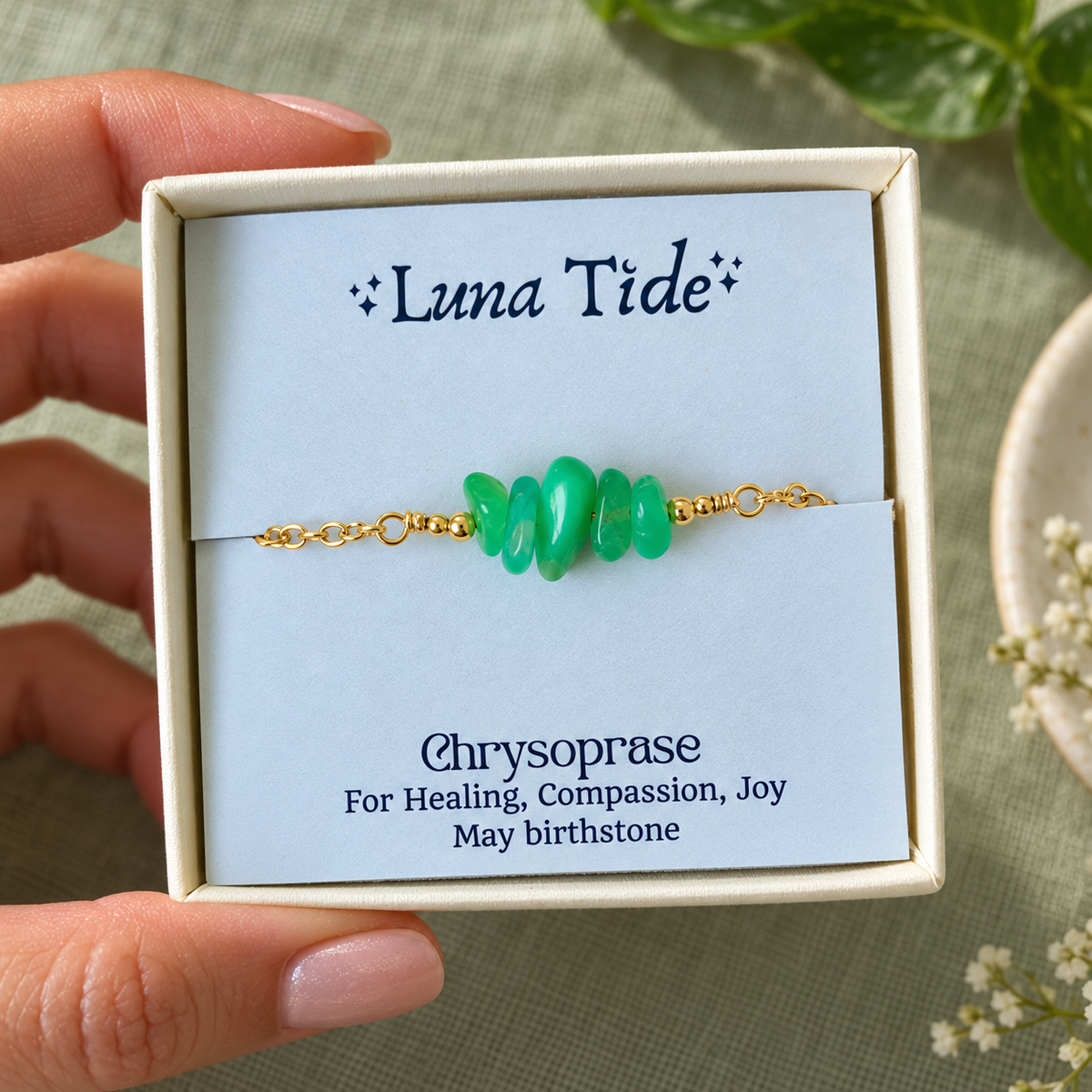 Chrysoprase Crystal Chip Bead Bar Bracelet