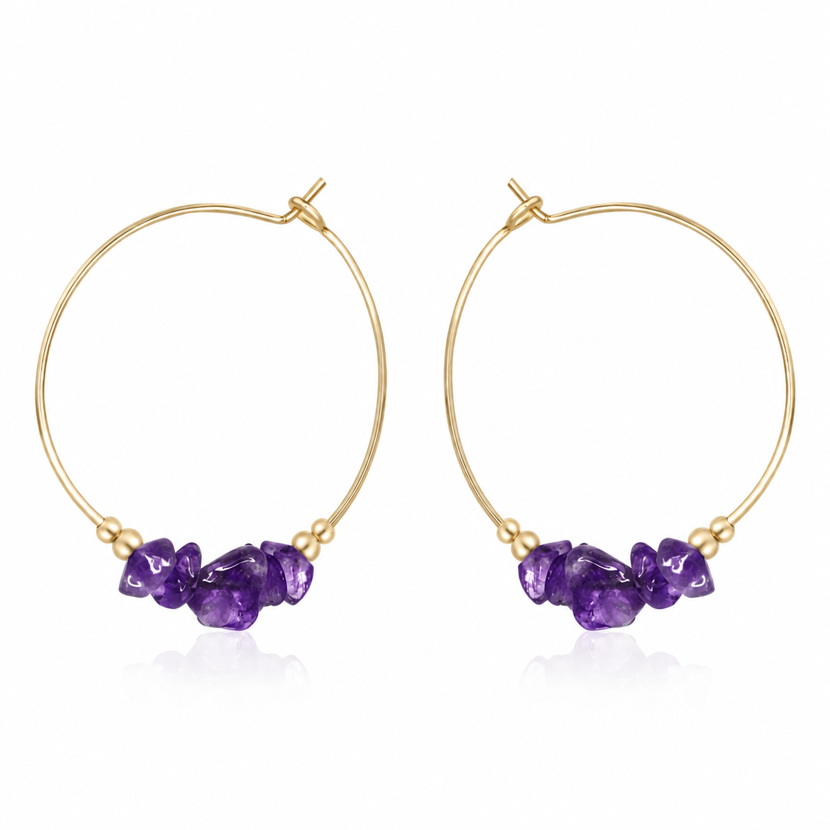 Amethyst Crystal Chip Large Hoop Earrings