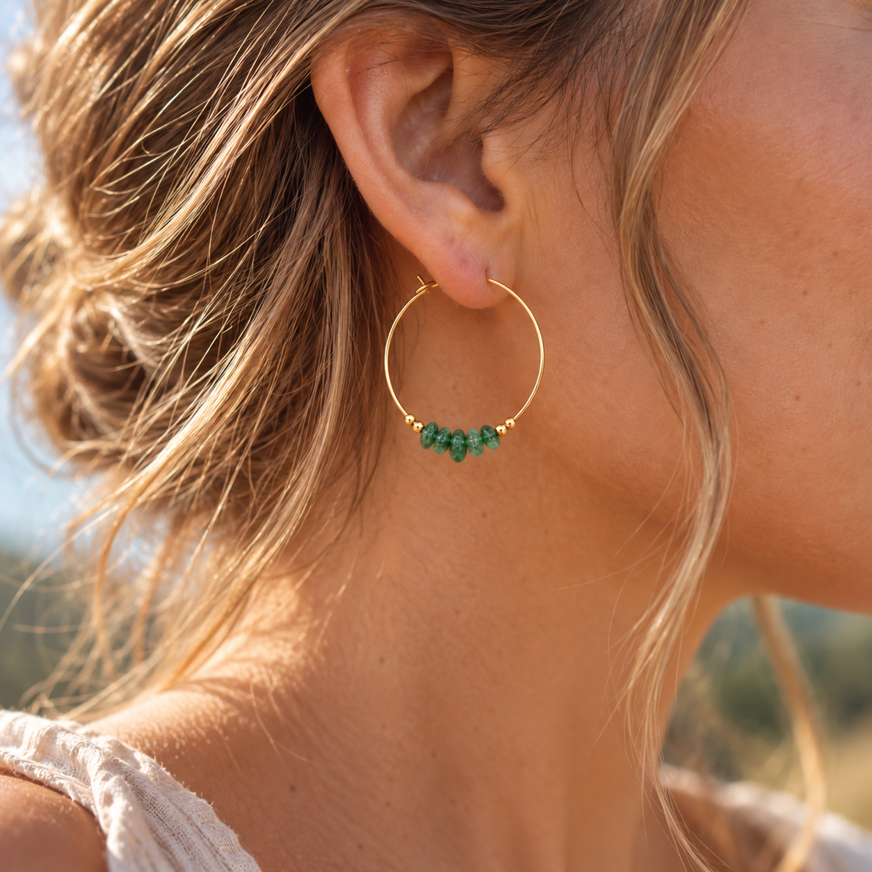 Emerald Crystal Chip Large Hoop Earrings
