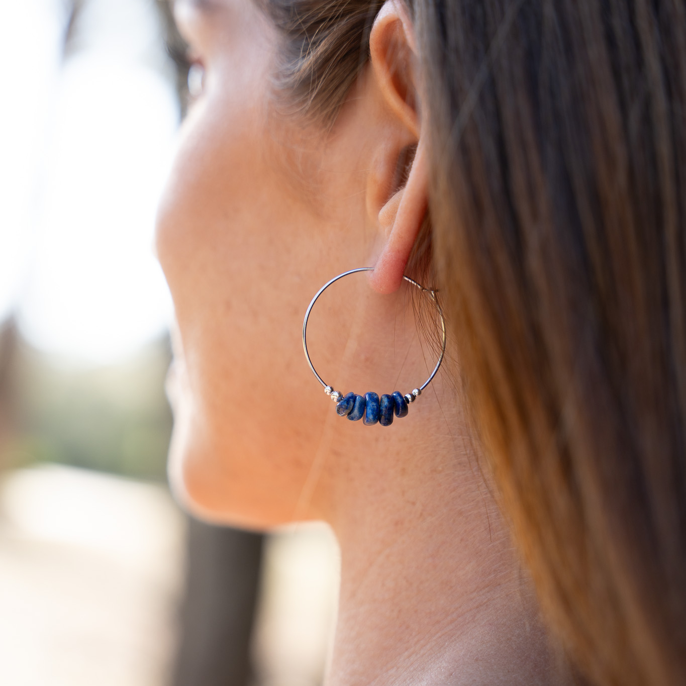 Lapis Lazuli Crystal Chip Large Hoop Earrings
