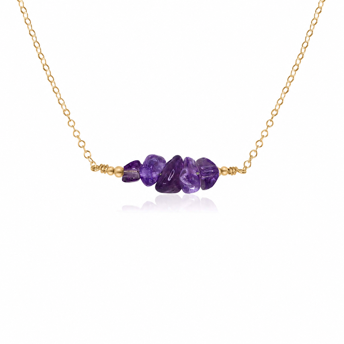 Amethyst Crystal Chip Bead Bar Necklace